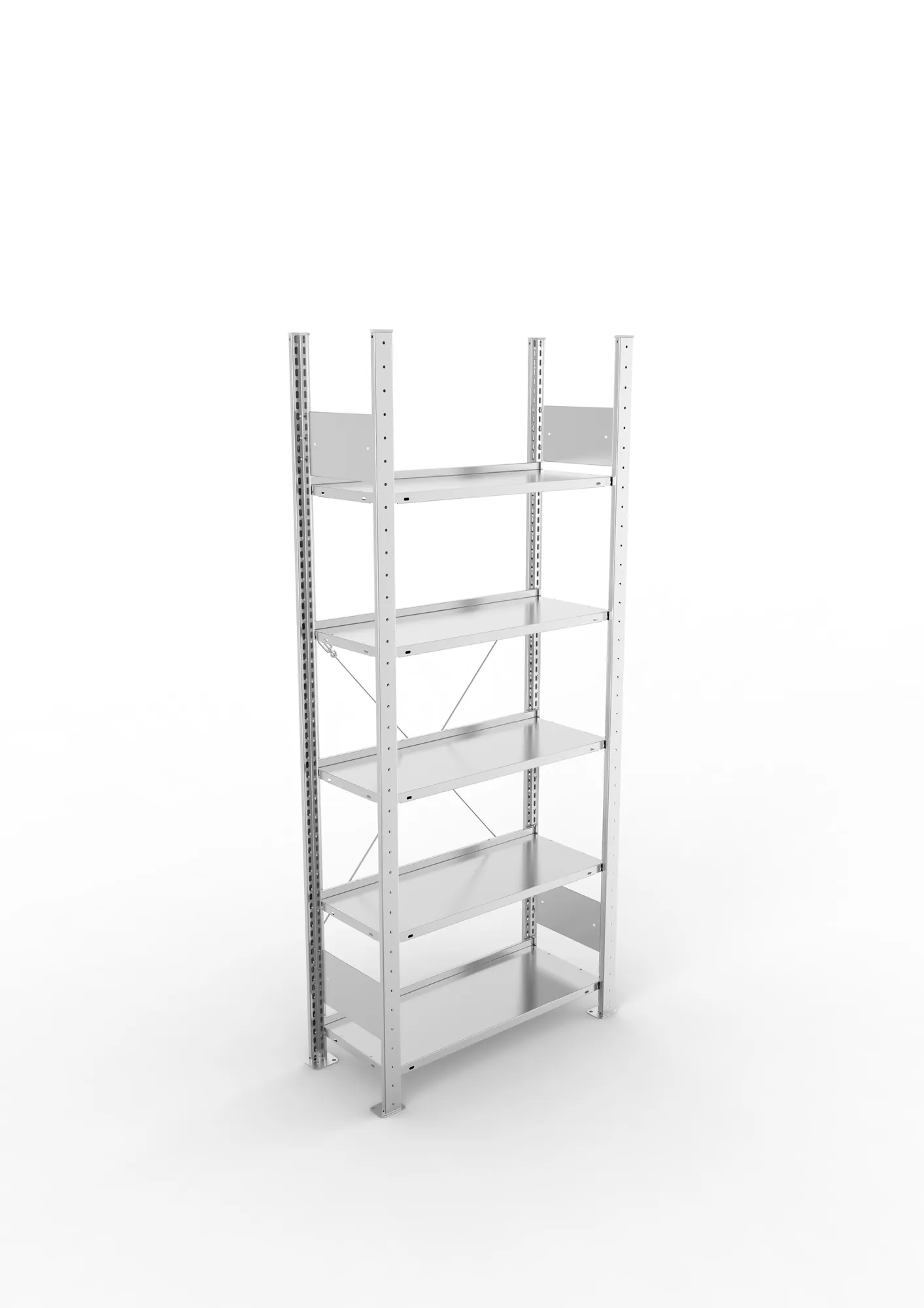 META COMPACT S3| Büro-Steckregal | Grundregal | 1850 x 750 x 300 mm | Fachlast 80 kg | 5 Ebenen | Endanschlag | verzinkt