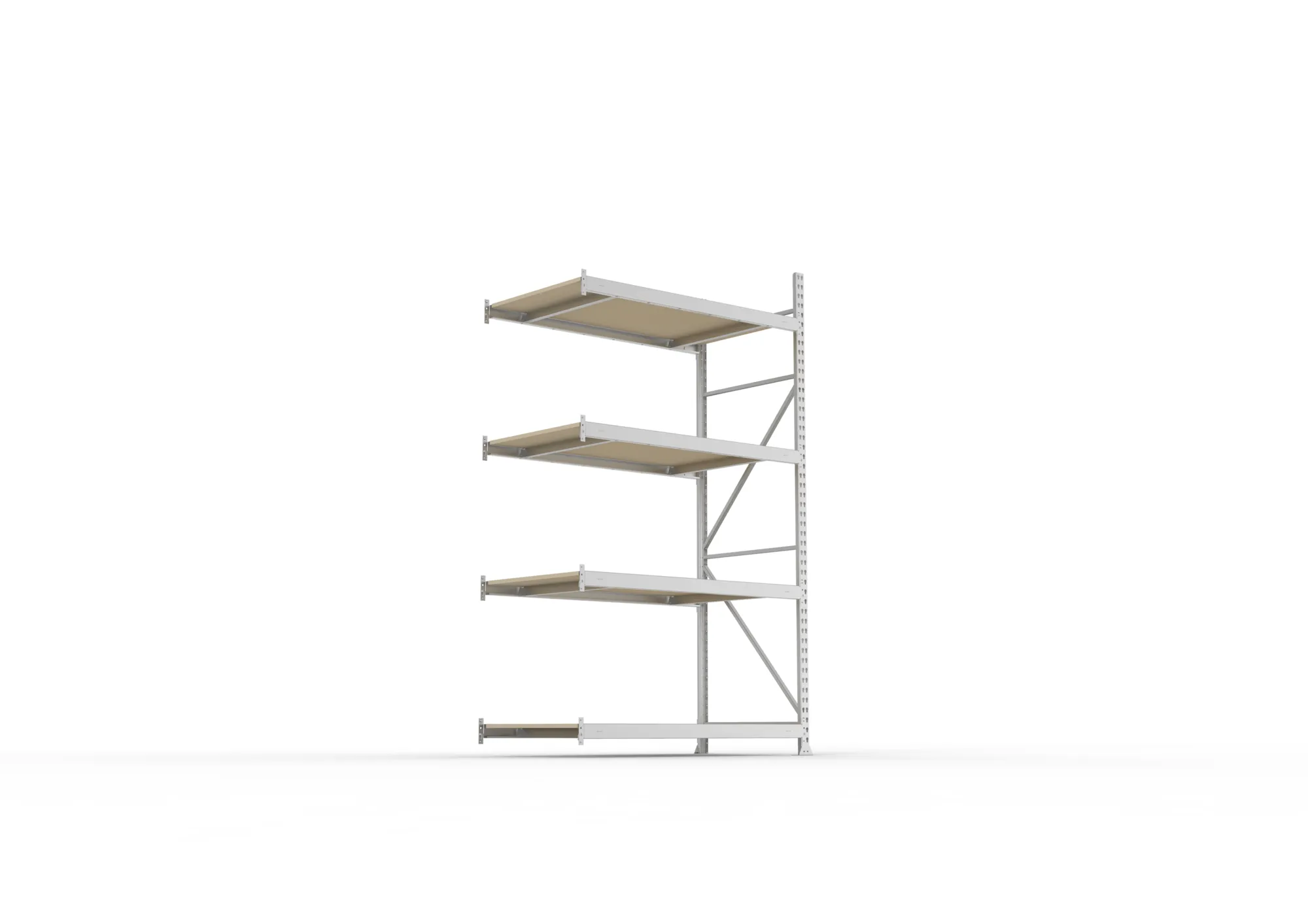 META MINI-RACK Weitspannregal | Anbauregal | 2500 x 1400 x 800 mm | Fachlast 600 kg | Spanplattenböden | 4 Ebenen