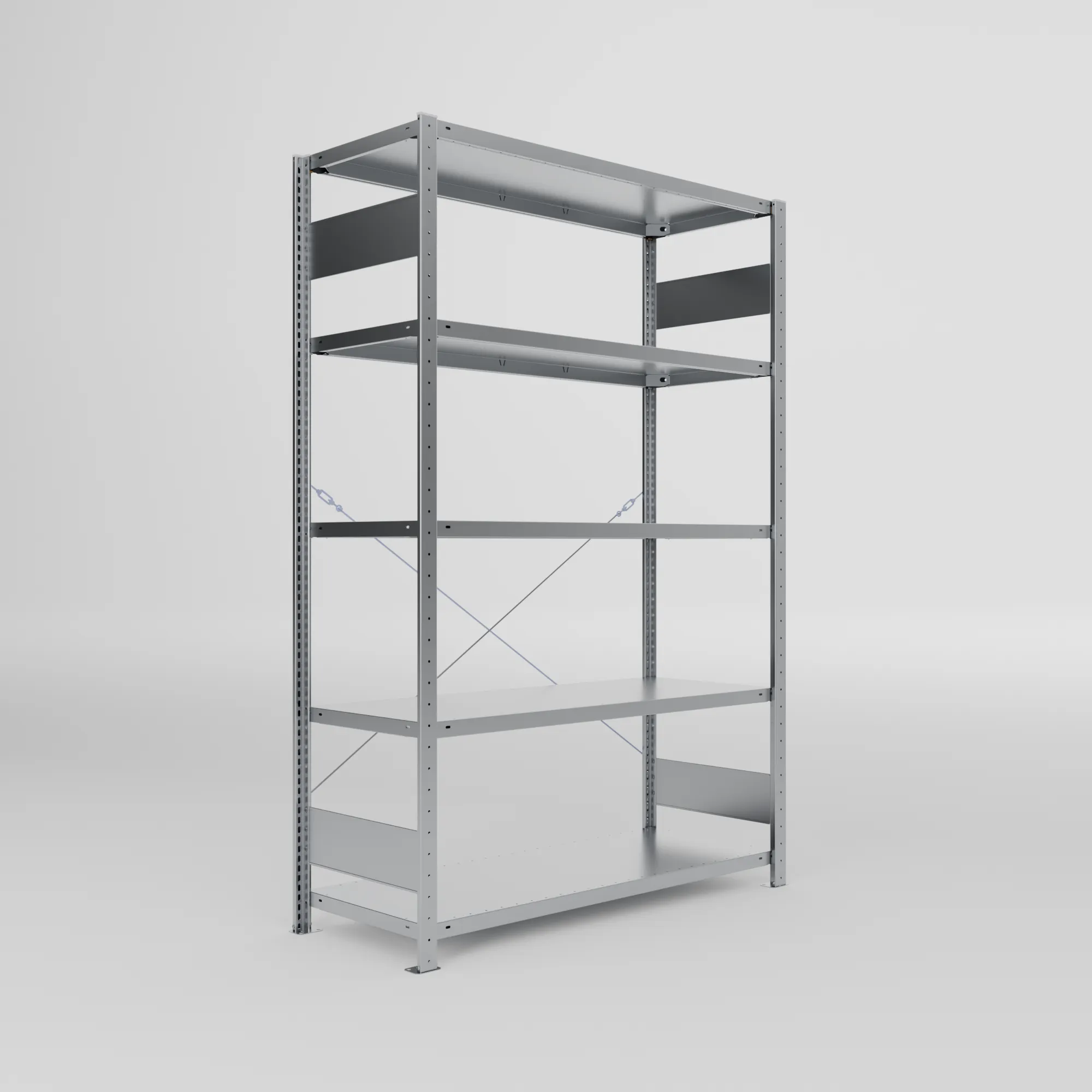 META CLIP S3 | Fachbodenregal | Grundregal | 2000 x 1300 x 500 mm | Fachlast 150 kg | 4+1 Ebenen | verzinkt