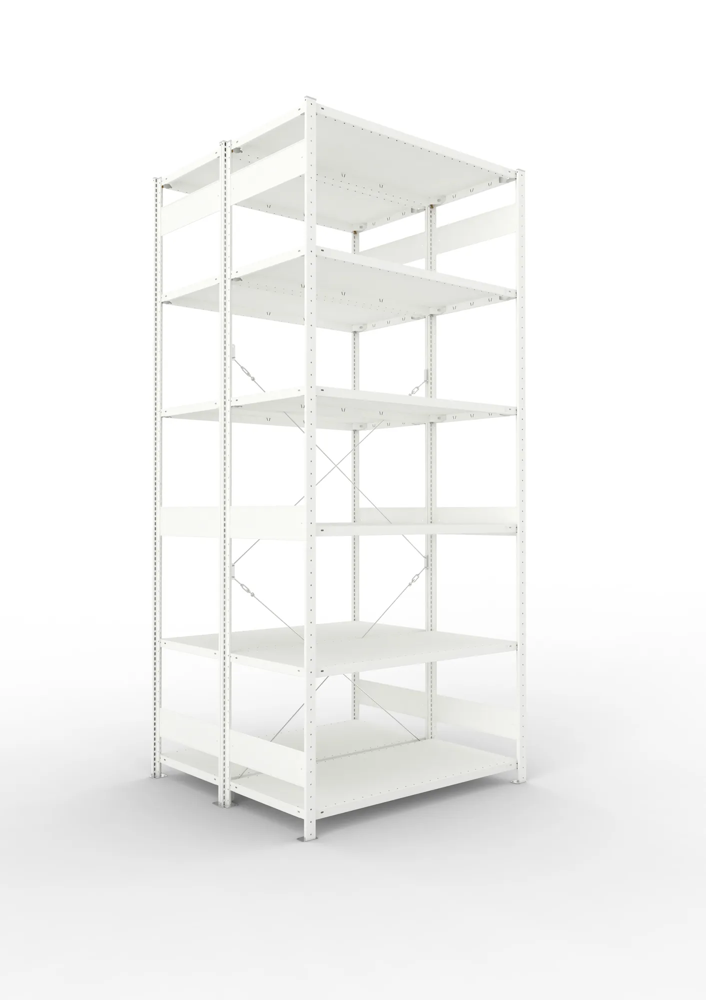 META CLIP | Fachbodenregal | Doppel-Grundregal | 3000 x 1300 x 600 mm | Fachlast 230 kg | 5+1 Ebenen | RAL 7035