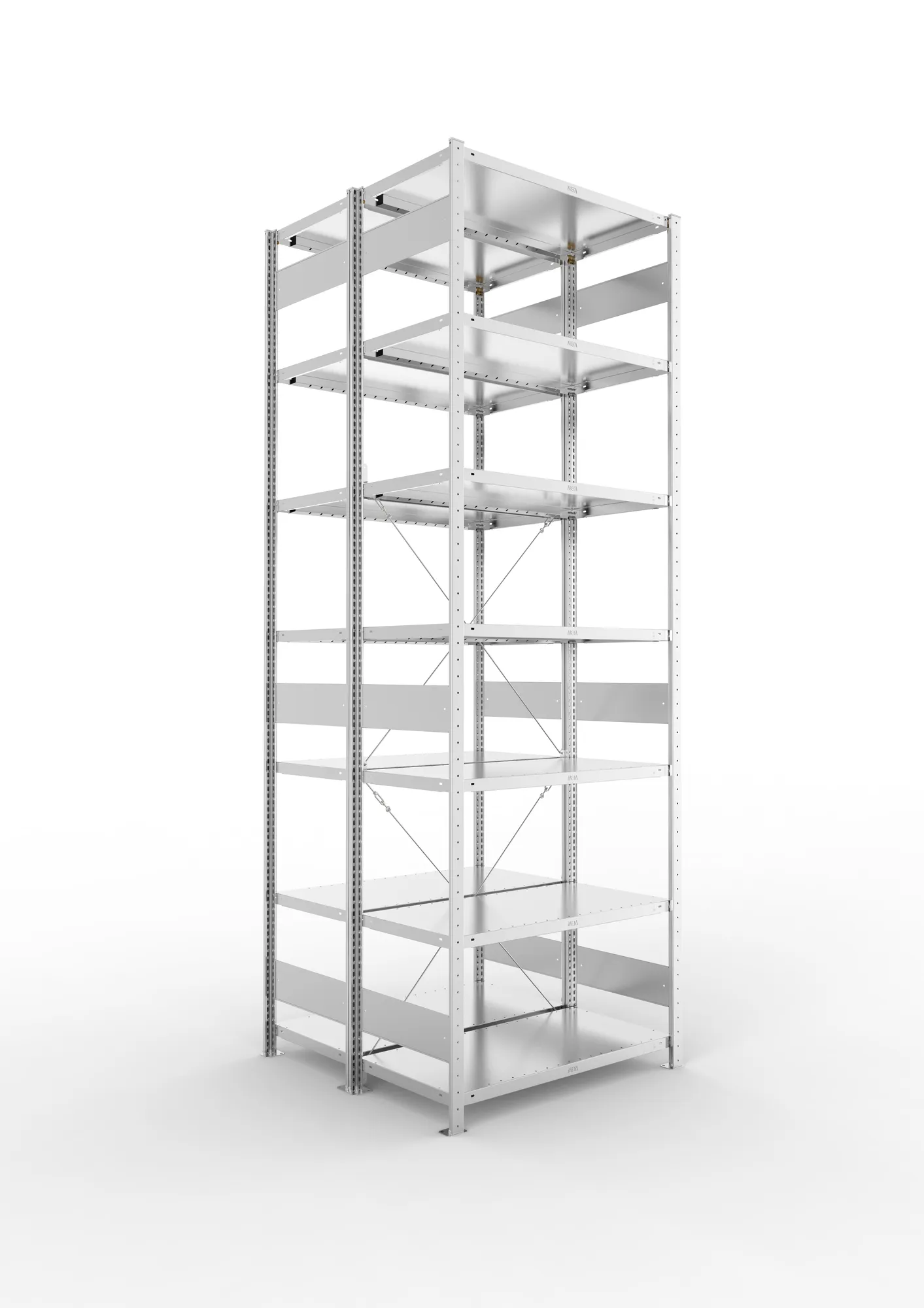 META CLIP | Fachbodenregal | Doppel-Grundregal | 3000 x 1000 x 500 mm | Fachlast 100 kg | 6+1 Ebenen | verzinkt