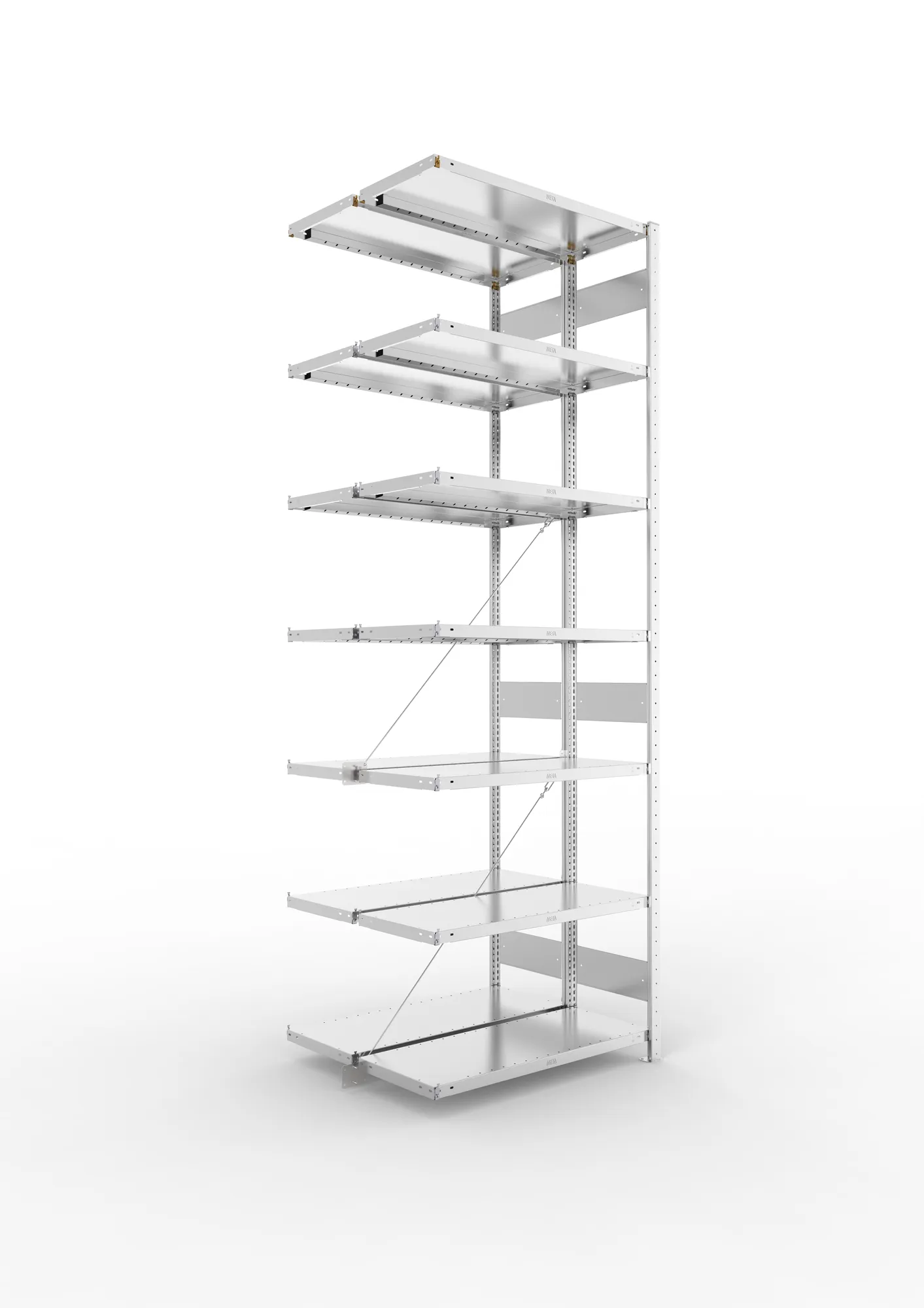 META CLIP | Fachbodenregal | Doppel-Anbauregal | 3000 x 1000 x 400 mm | Fachlast 100 kg | 6+1 Ebenen | verzinkt
