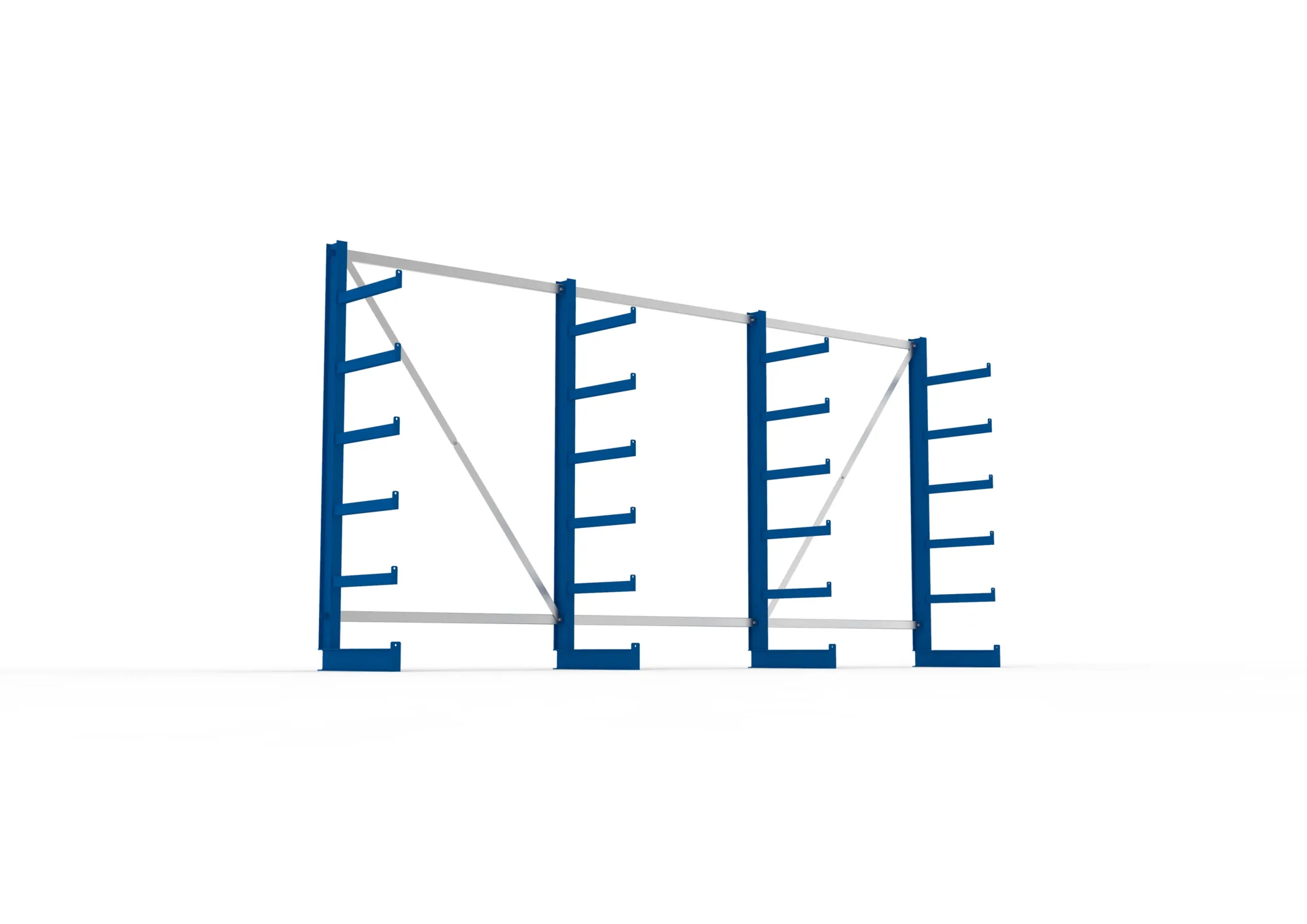 META ATLAS ST | Kragarmregal | 3 Felder | 2000 x 4050 x 500 mm | Armlast 200 kg | einseitig | 5+1 Ebenen | RAL 5010