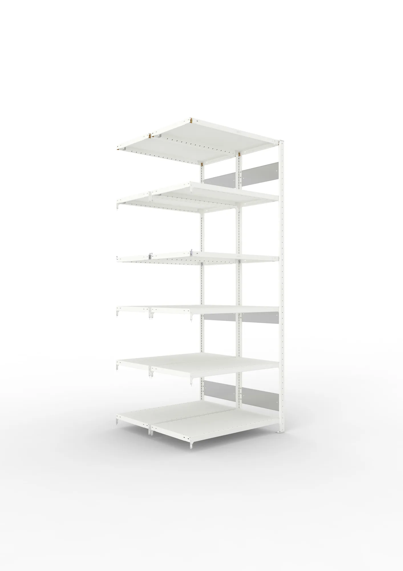 META CLIP S3 | Fachbodenregal | Doppel-Anbauregal | 2500 x 1000 x 500 mm | Fachlast 230 kg | 5+1 Ebenen | Längsriegel | RAL 7035