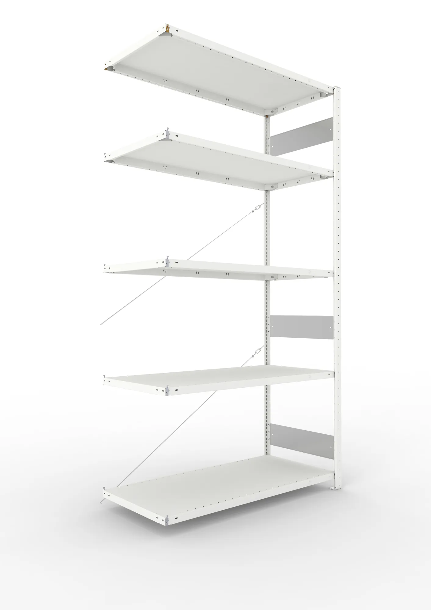 META CLIP S3 | Fachbodenregal | Anbauregal | 2500 x 1300 x 600 mm | Fachlast 150 kg | 4+1 Ebenen | RAL 7035