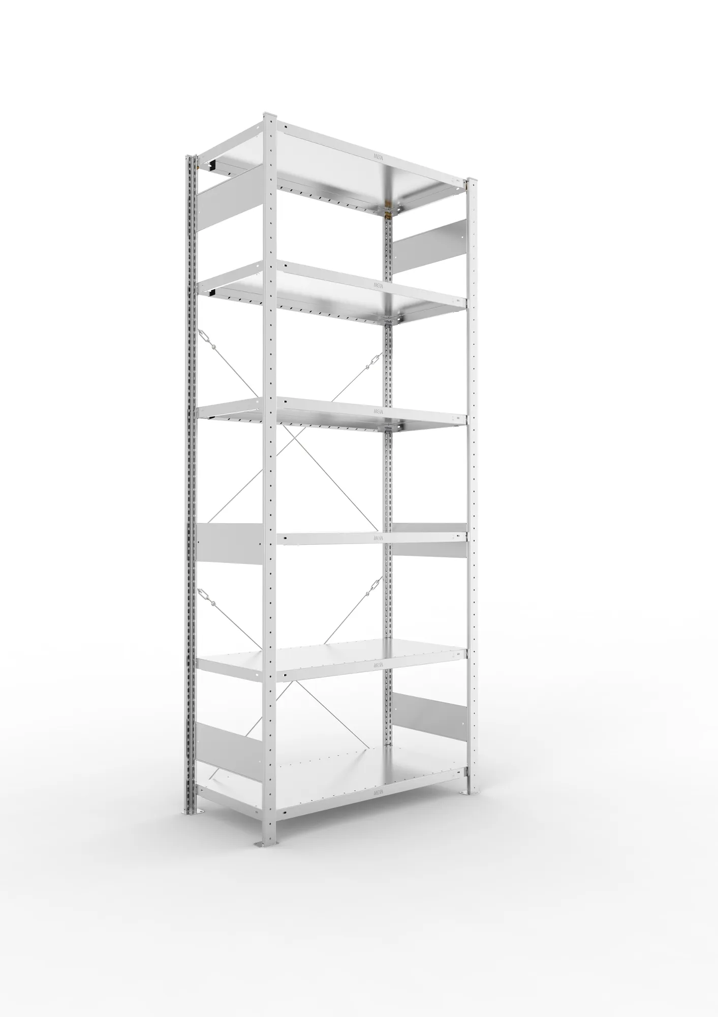 META CLIP | Fachbodenregal | Grundregal | 2500 x 1000 x 500 mm | Fachlast 230 kg | 5+1 Ebenen | verzinkt