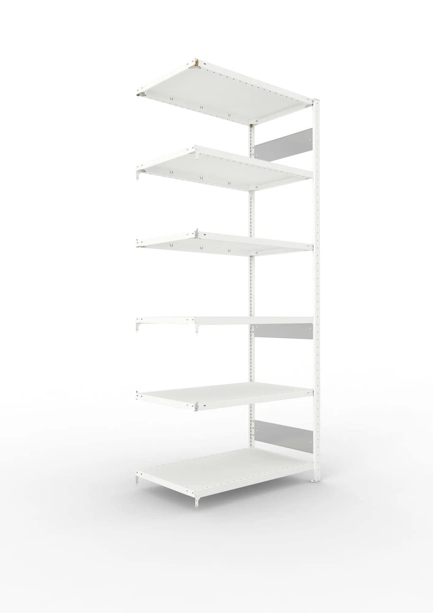 META CLIP S3 | Fachbodenregal | Anbauregal | 2500 x 1000 x 600 mm | Fachlast 150 kg | 5+1 Ebenen | Längsriegel | RAL 7035