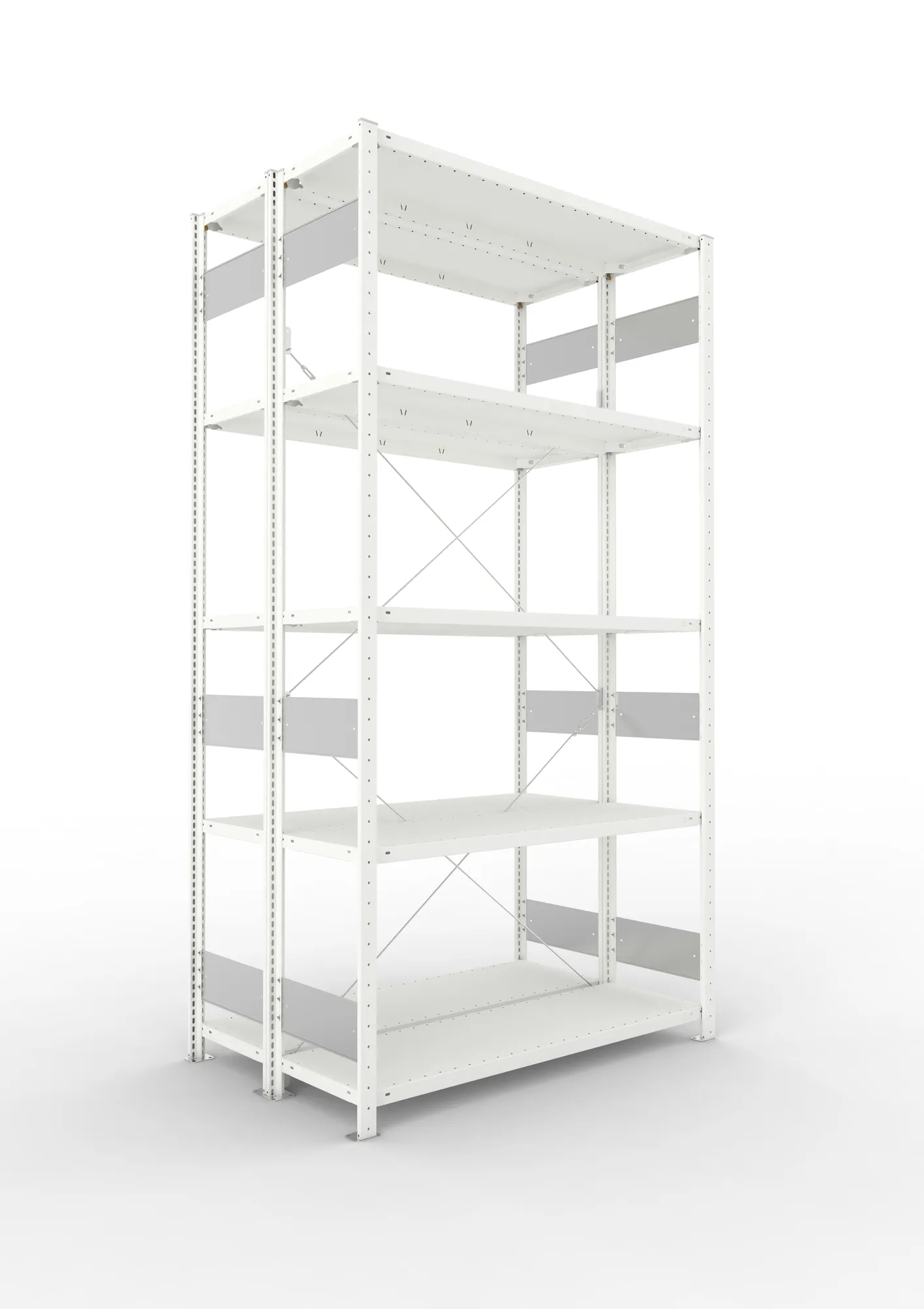 META CLIP S3 | Fachbodenregal | Doppel-Grundregal | 2500 x 1300 x 400 mm | Fachlast 150 kg | 4+1 Ebenen | RAL 7035