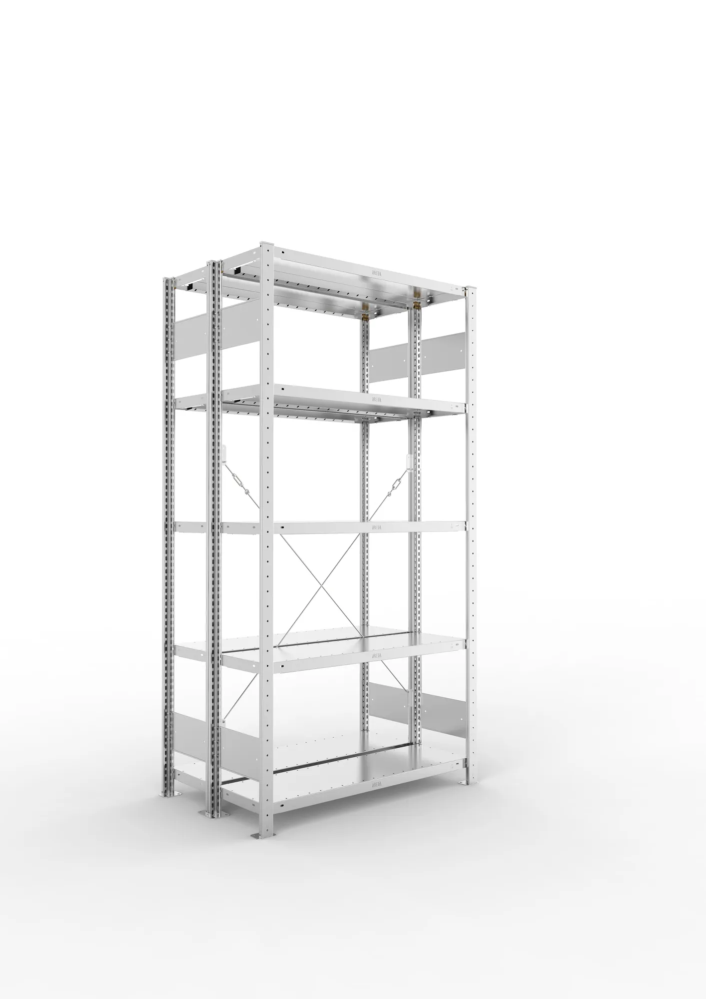 META CLIP S3 | Fachbodenregal | Doppel-Grundregal | 2000 x 1000 x 300 mm | Fachlast 230 kg | 4+1 Ebenen | verzinkt