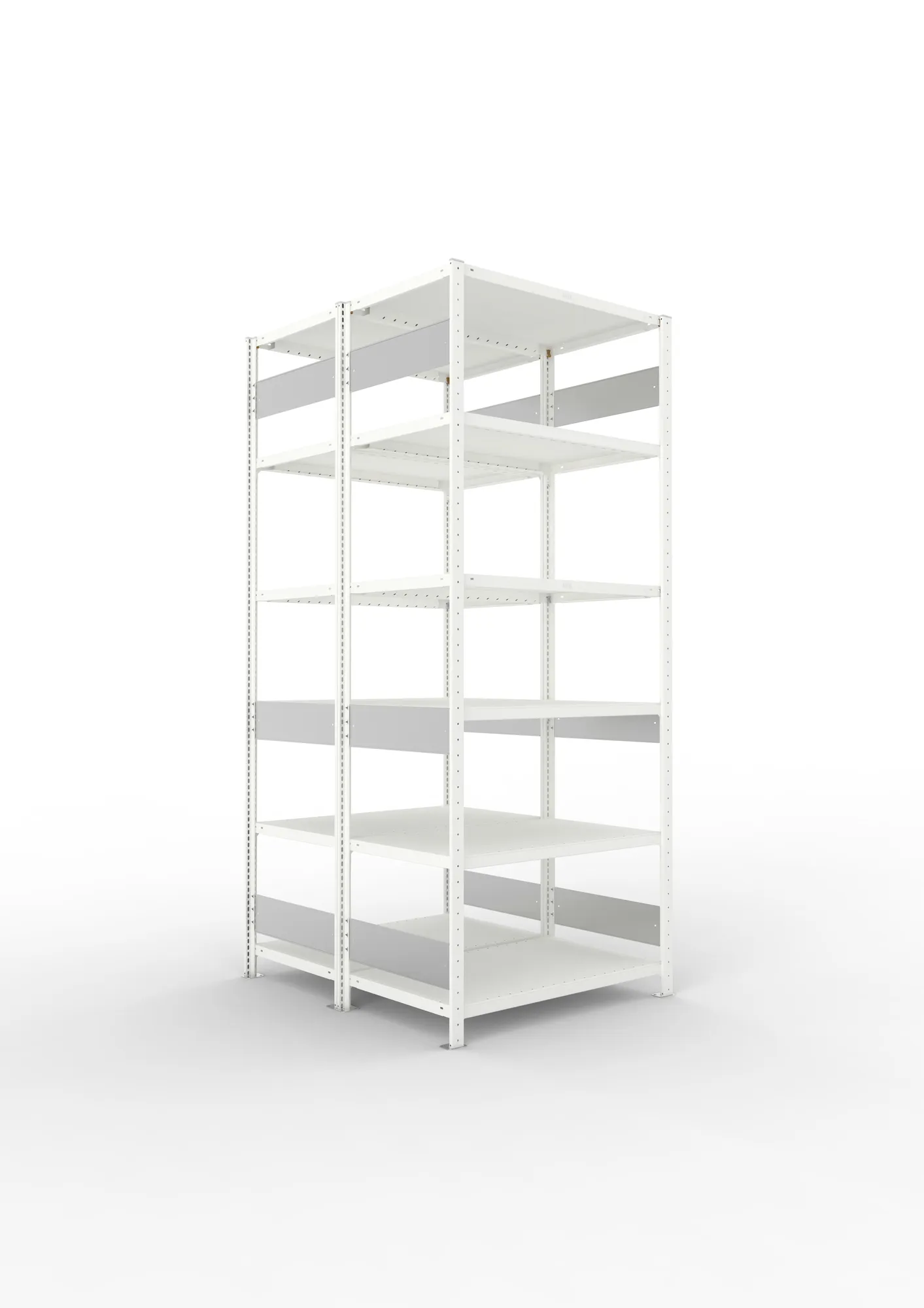META CLIP S3 | Fachbodenregal | Doppel-Grundregal | 2500 x 1000 x 600 mm | Fachlast 230 kg | 5+1 Ebenen | Längsriegel | RAL 7035