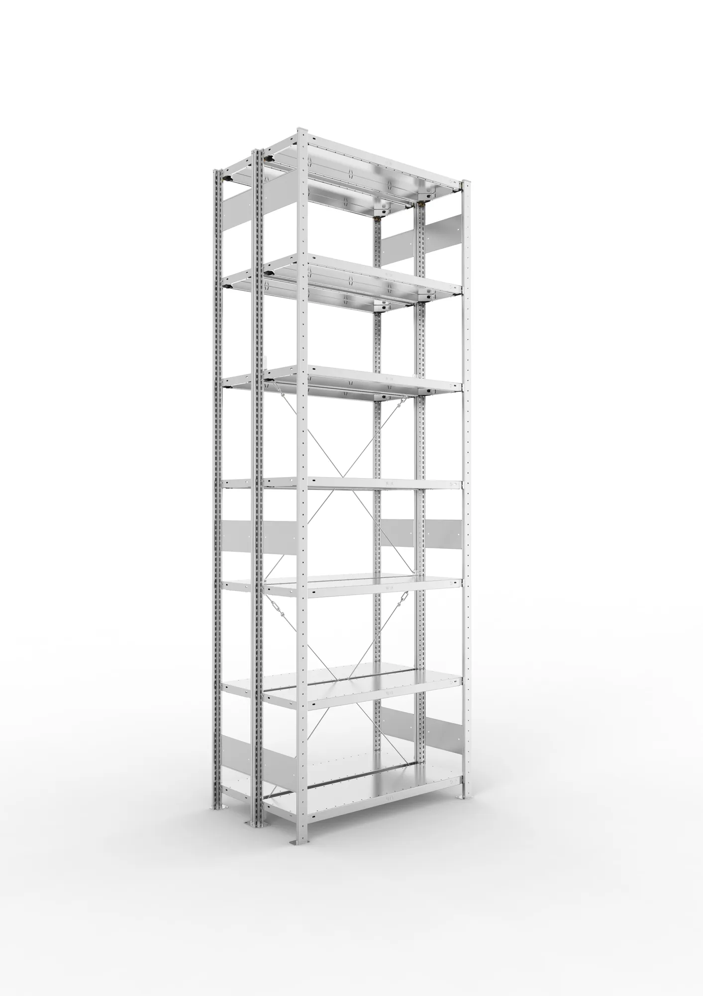 META CLIP | Fachbodenregal | Doppel-Grundregal | 3000 x 1000 x 300 mm | Fachlast 150 kg | 6+1 Ebenen | verzinkt