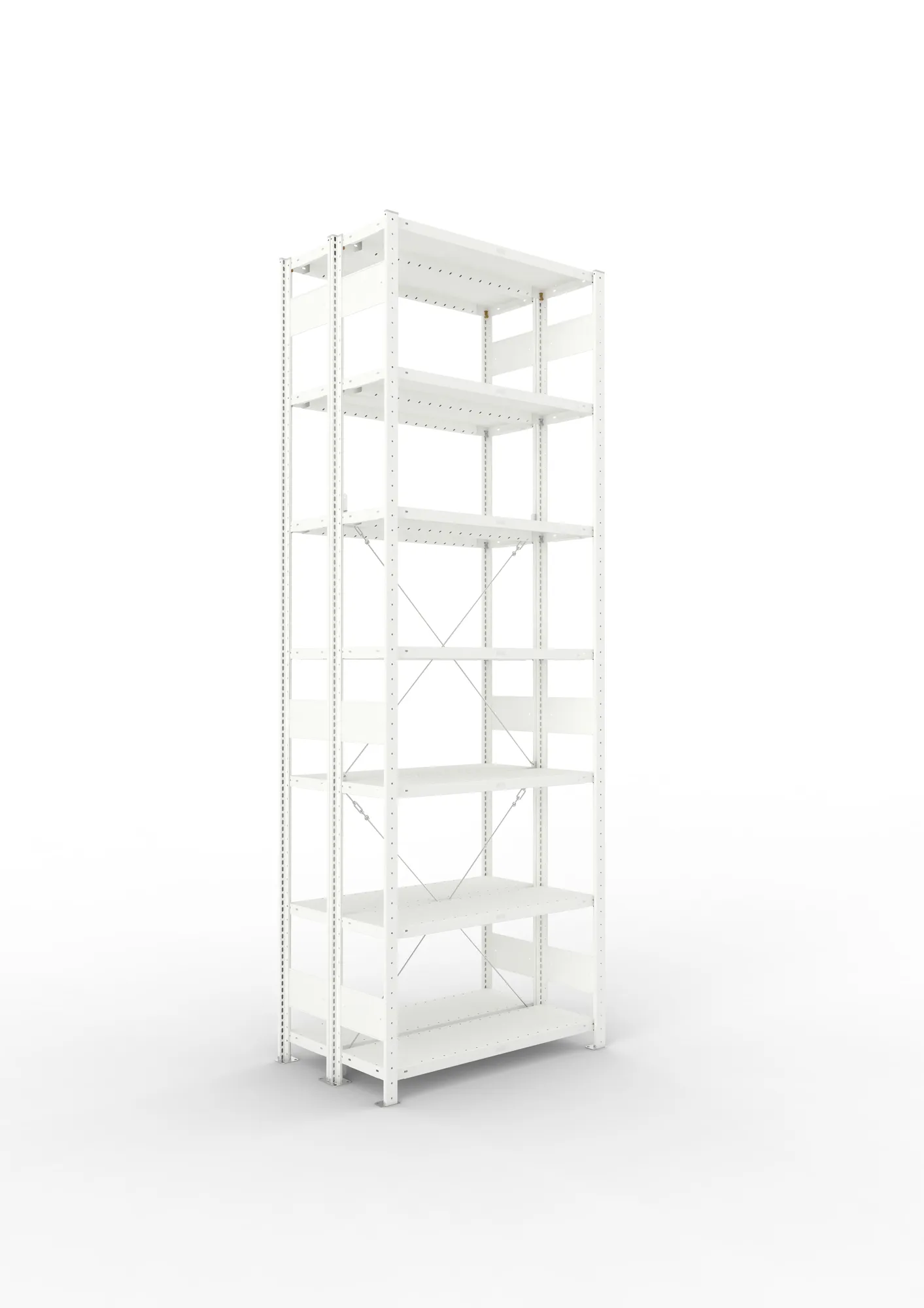 META CLIP | Fachbodenregal | Doppel-Grundregal | 3000 x 1000 x 300 mm | Fachlast 230 kg | 6+1 Ebenen | RAL 7035