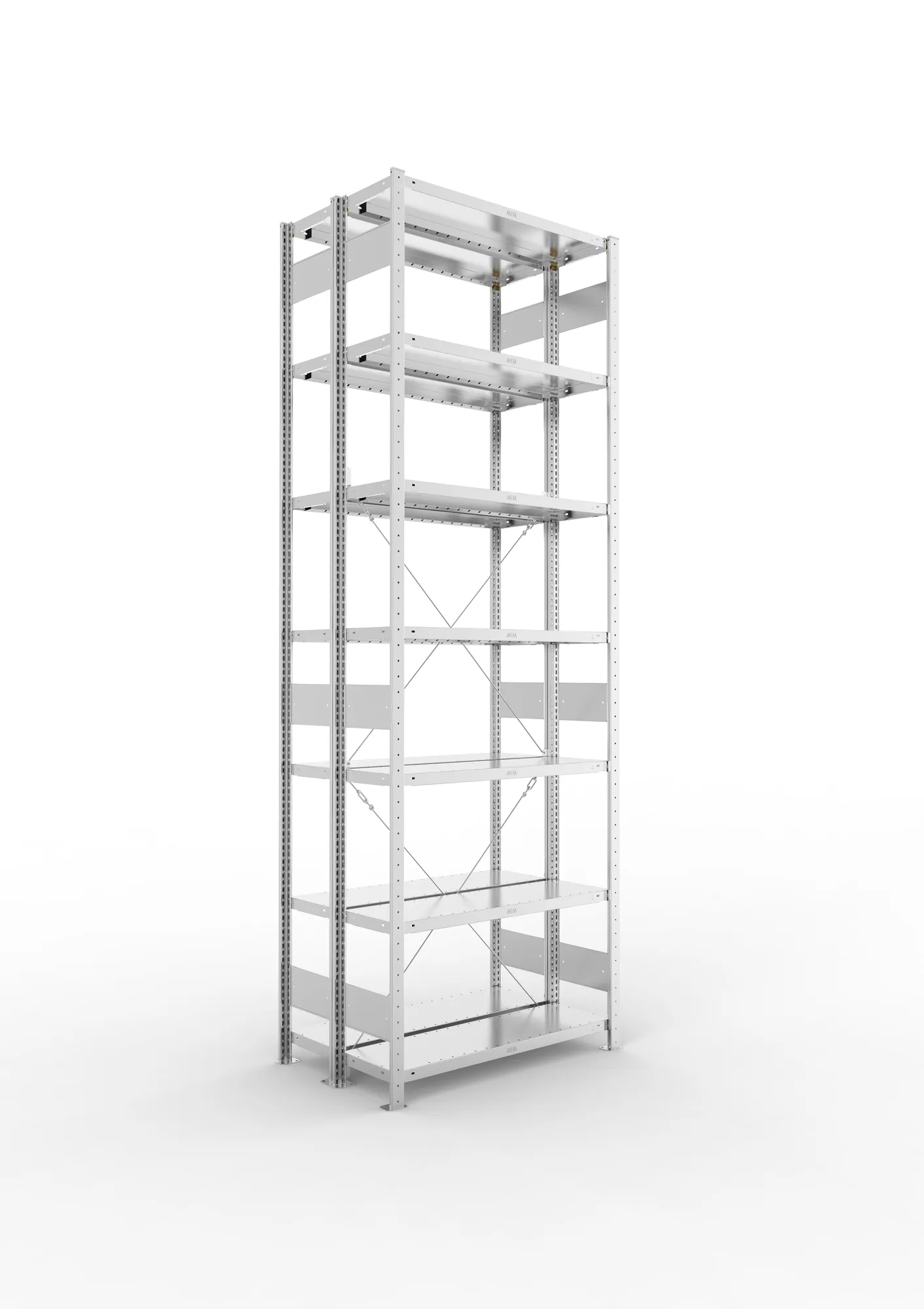 META CLIP | Fachbodenregal | Doppel-Grundregal | 3000 x 1000 x 300 mm | Fachlast 230 kg | 6+1 Ebenen | verzinkt