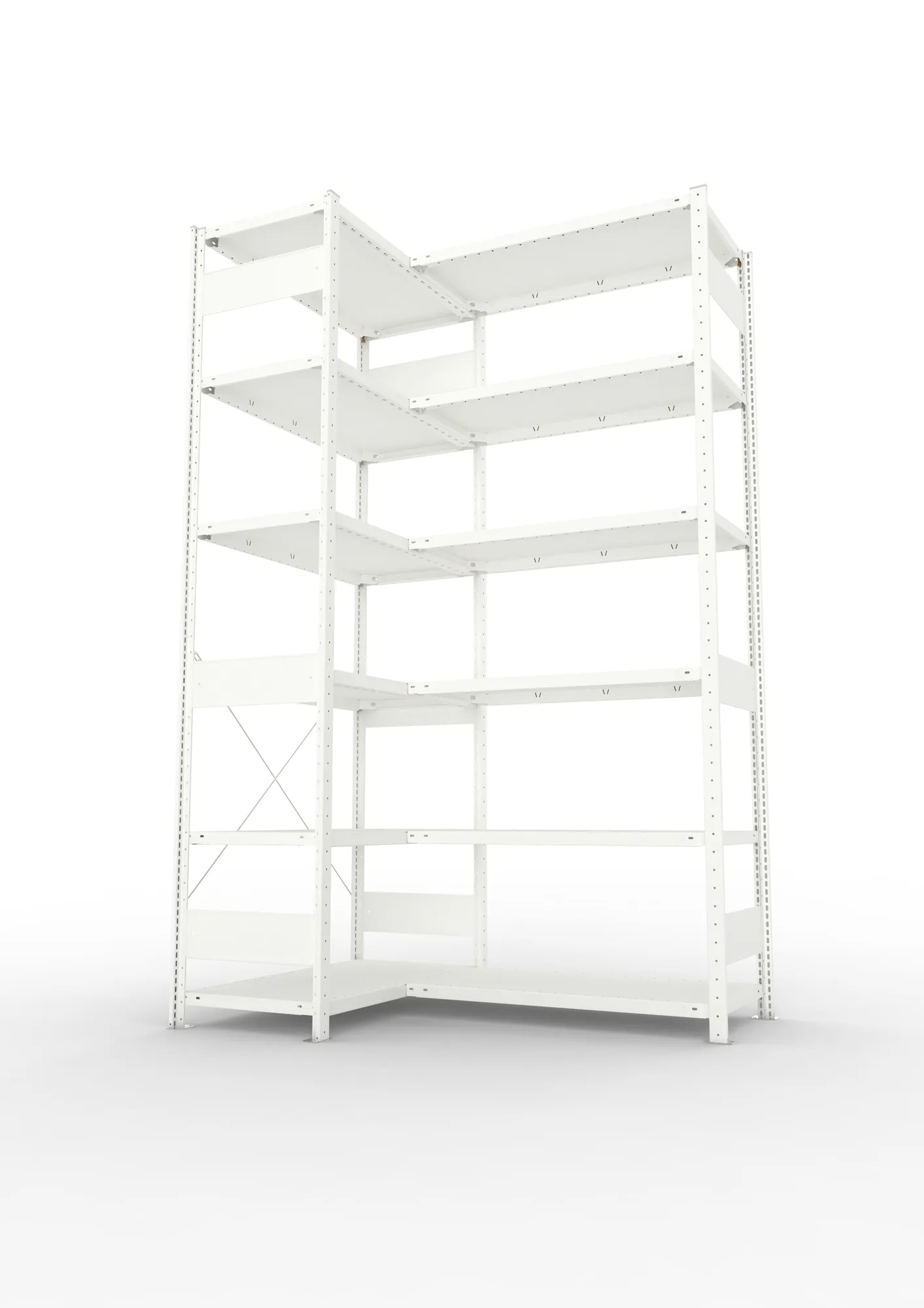 META CLIP | Eckregal | 2500 x 1000 x 500 mm | Fachlast 100 kg | 5+1 Ebenen | RAL 7035