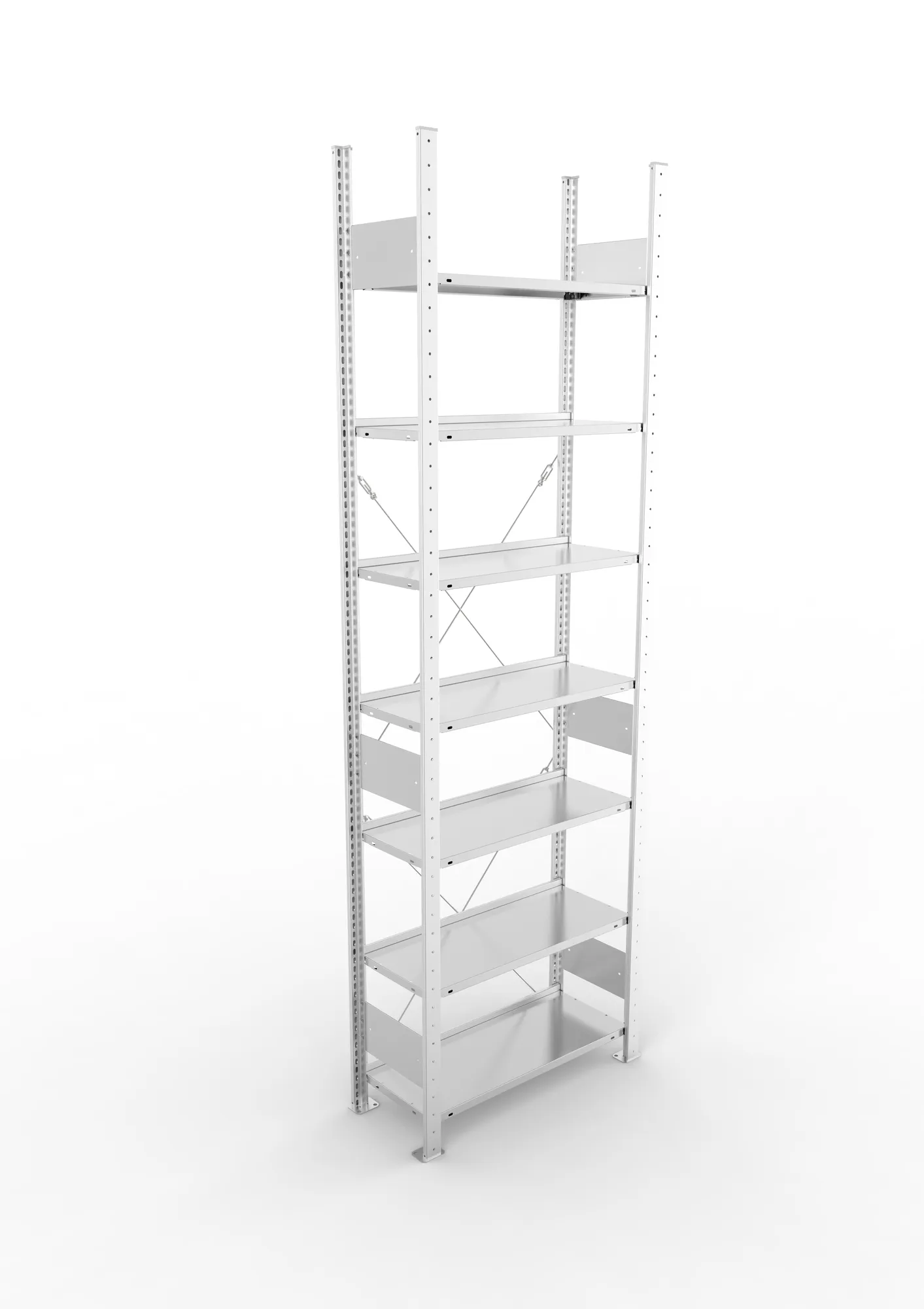 META COMPACT S3| Büro-Steckregal | Grundregal | 2500 x 750 x 300 mm | Fachlast 80 kg | 7 Ebenen | Endanschlag | verzinkt