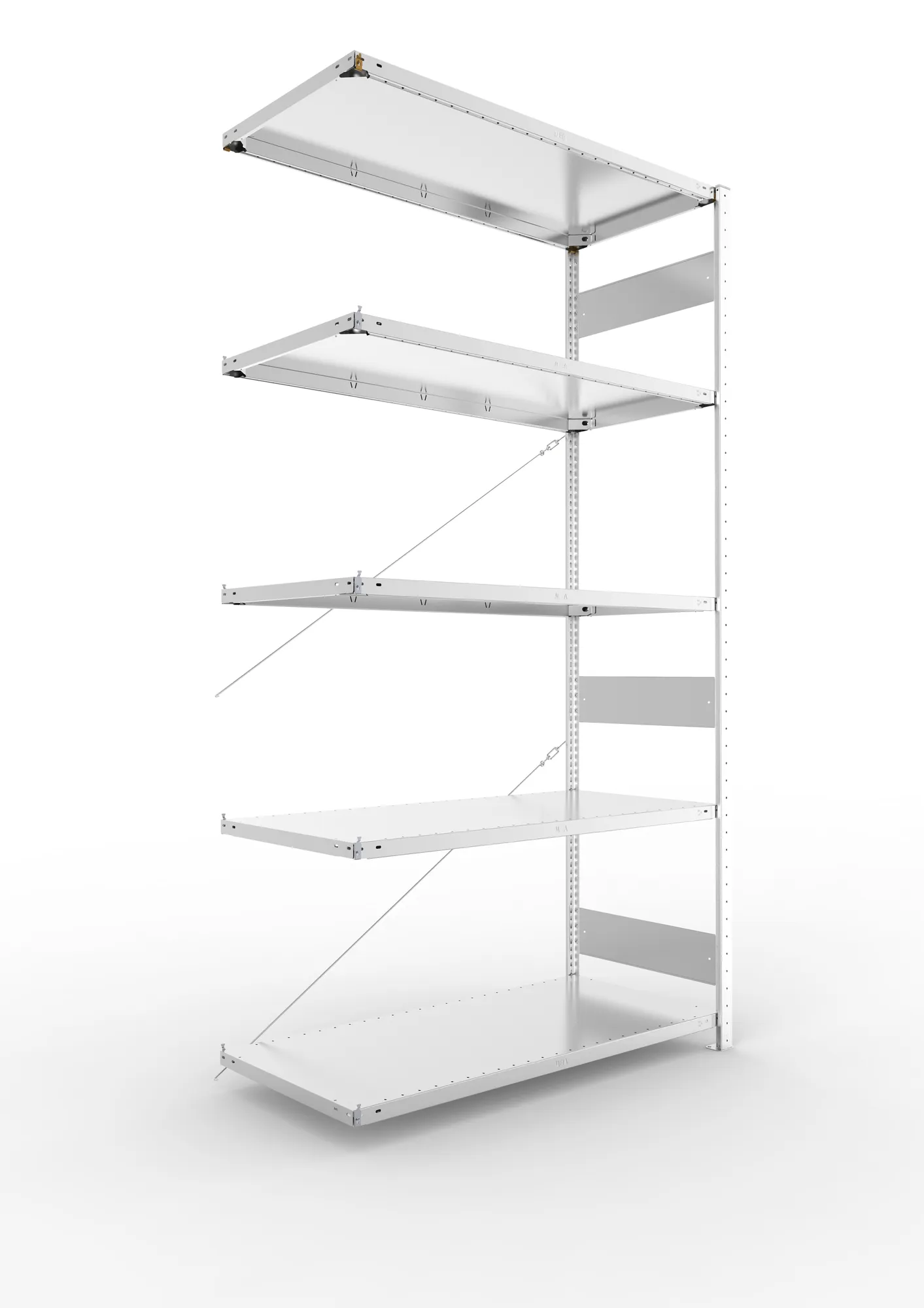 META CLIP S3 | Fachbodenregal | Anbauregal | 2500 x 1300 x 600 mm | Fachlast 150 kg | 4+1 Ebenen | verzinkt