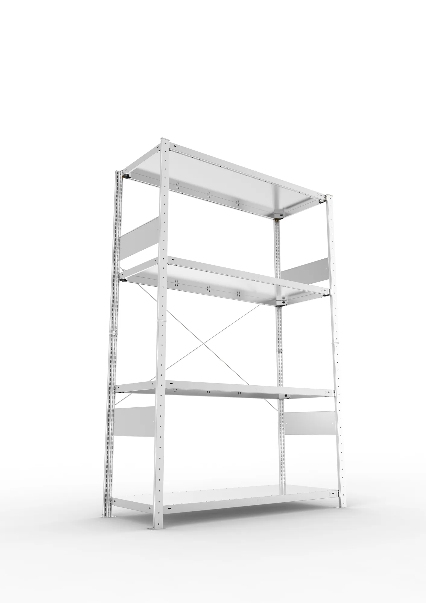 META CLIP SPLIT | Fachbodenregal | Grundregal | 2000 x 1300 x 500 mm | Fachlast 230 kg | 3+1 Ebenen | verzinkt