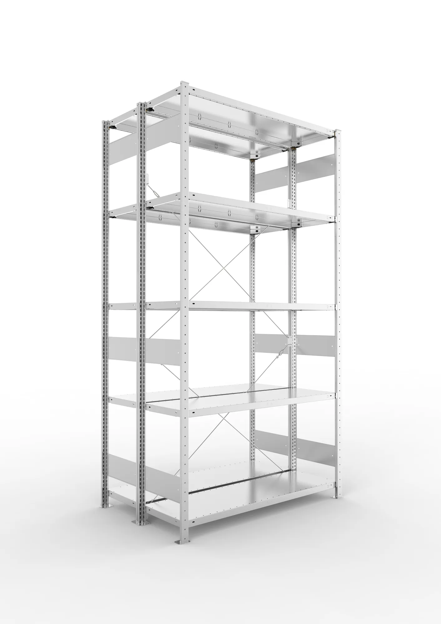 META CLIP | Fachbodenregal | Doppel-Grundregal | 2500 x 1300 x 400 mm | Fachlast 230 kg | 4+1 Ebenen | verzinkt