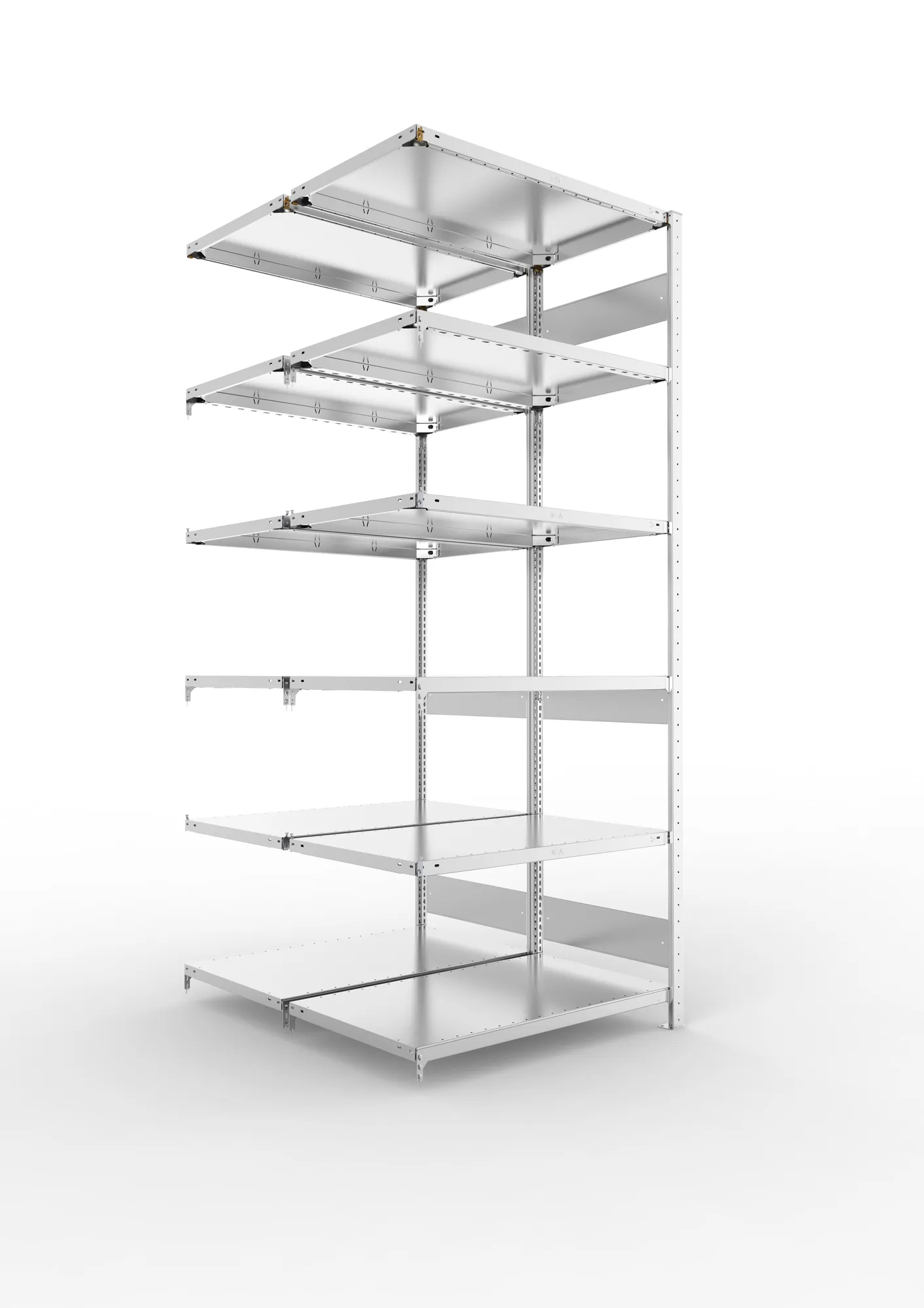 META CLIP S3 | Fachbodenregal | Doppel-Anbauregal | 2500 x 1000 x 600 mm | Fachlast 150 kg | 5+1 Ebenen | Längsriegel | verzinkt