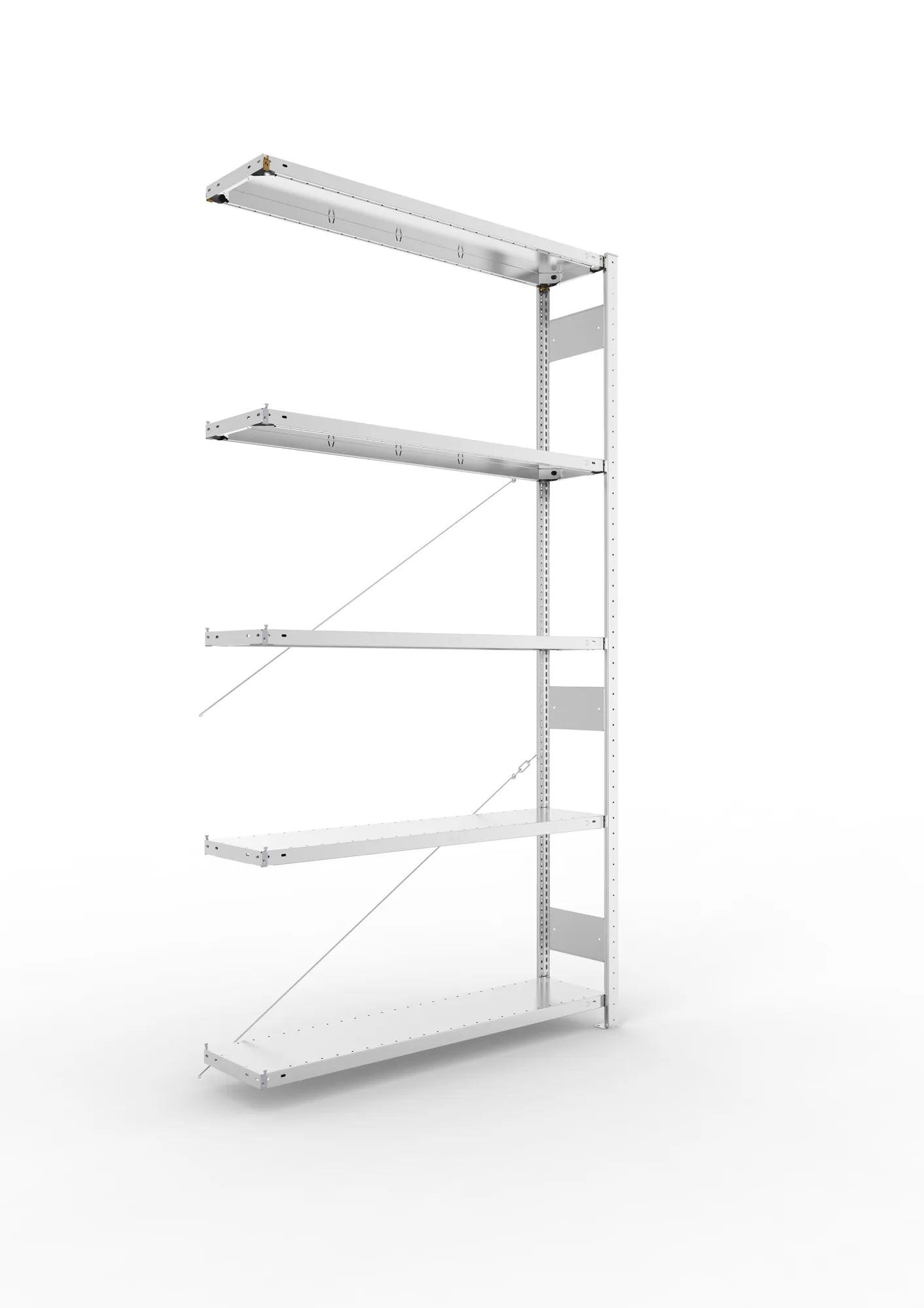 META CLIP | Fachbodenregal | Anbauregal | 2500 x 1300 x 300 mm | Fachlast 230 kg | 4+1 Ebenen | verzinkt