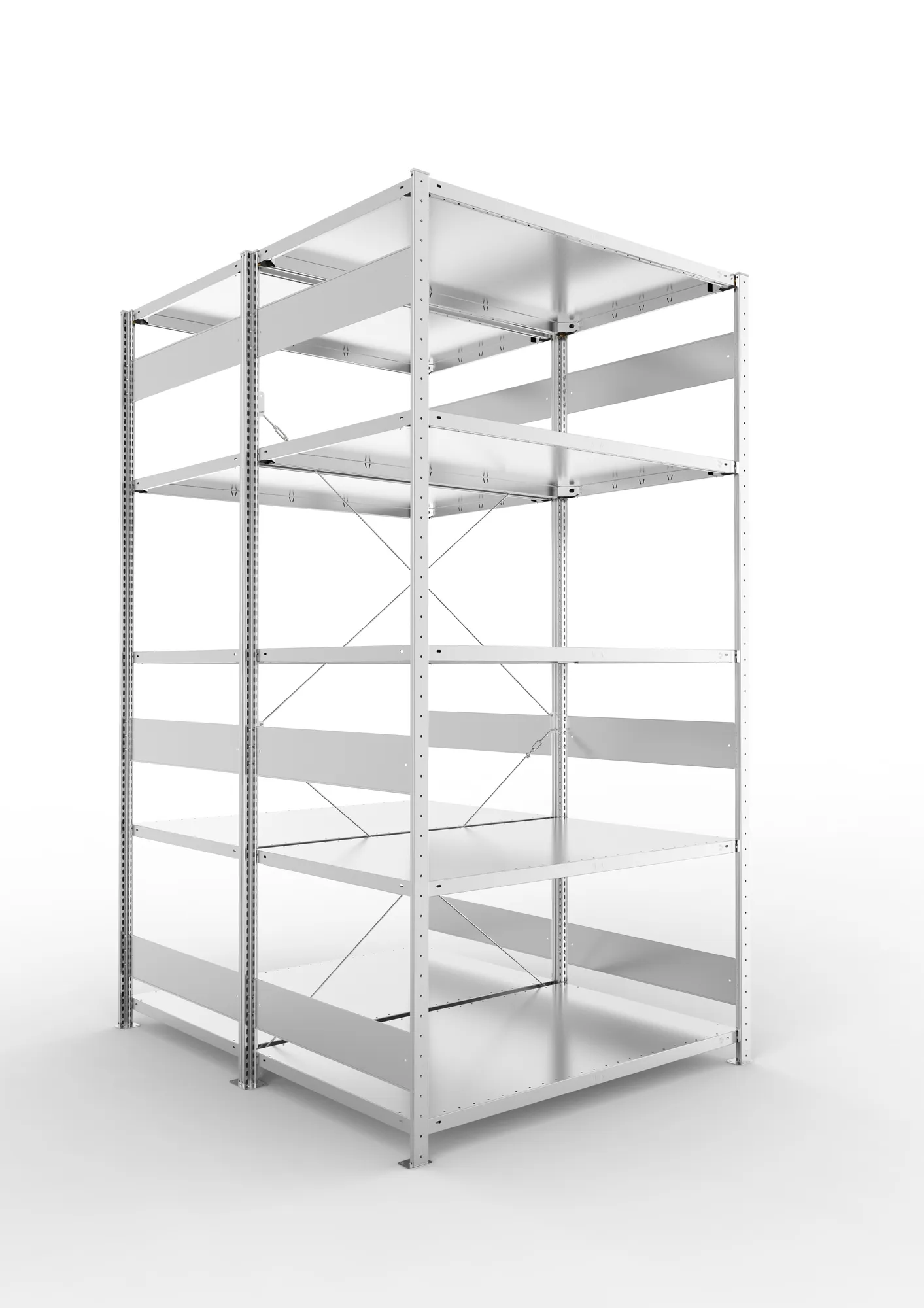 META CLIP S3 | Fachbodenregal | Doppel-Grundregal | 2500 x 1300 x 800 mm | Fachlast 230 kg | 4+1 Ebenen | verzinkt