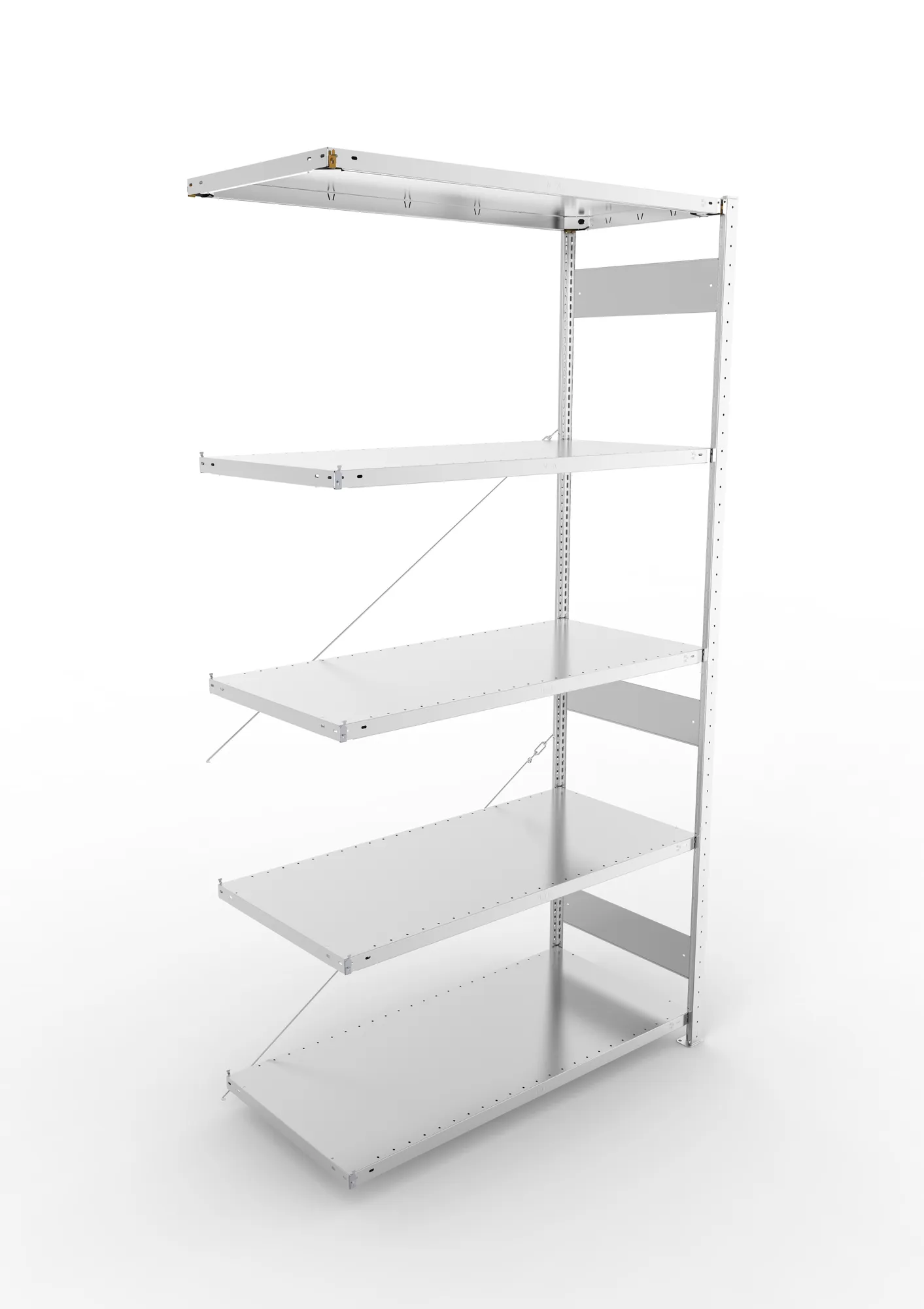 META CLIP | Fachbodenregal | Anbauregal | 2500 x 1300 x 600 mm | Fachlast 230 kg | 4+1 Ebenen | verzinkt