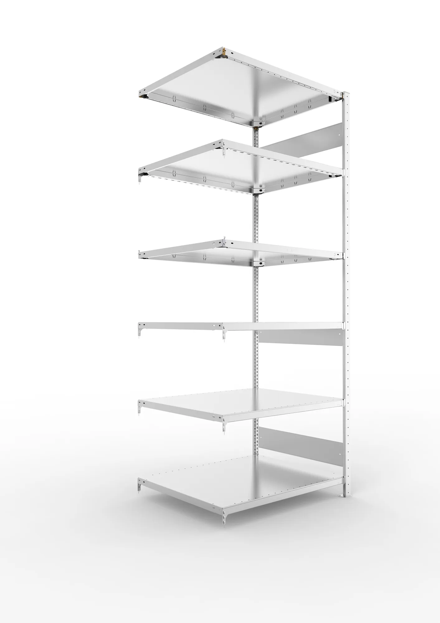 META CLIP S3 | Fachbodenregal | Anbauregal | 2500 x 1000 x 800 mm | Fachlast 230 kg | 5+1 Ebenen | Längsriegel | verzinkt