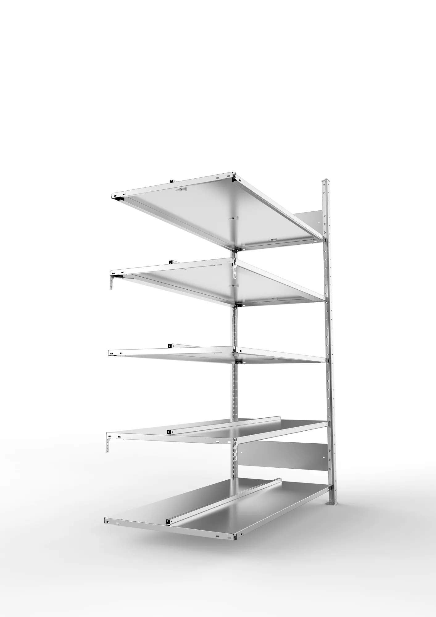 META COMPACT S3| Büro-Steckregal | Doppel-Anbauregal | 1850 x 1250 x 600 mm | Fachlast 100 kg | 5 Ebenen | Mittelanschlag | verzinkt