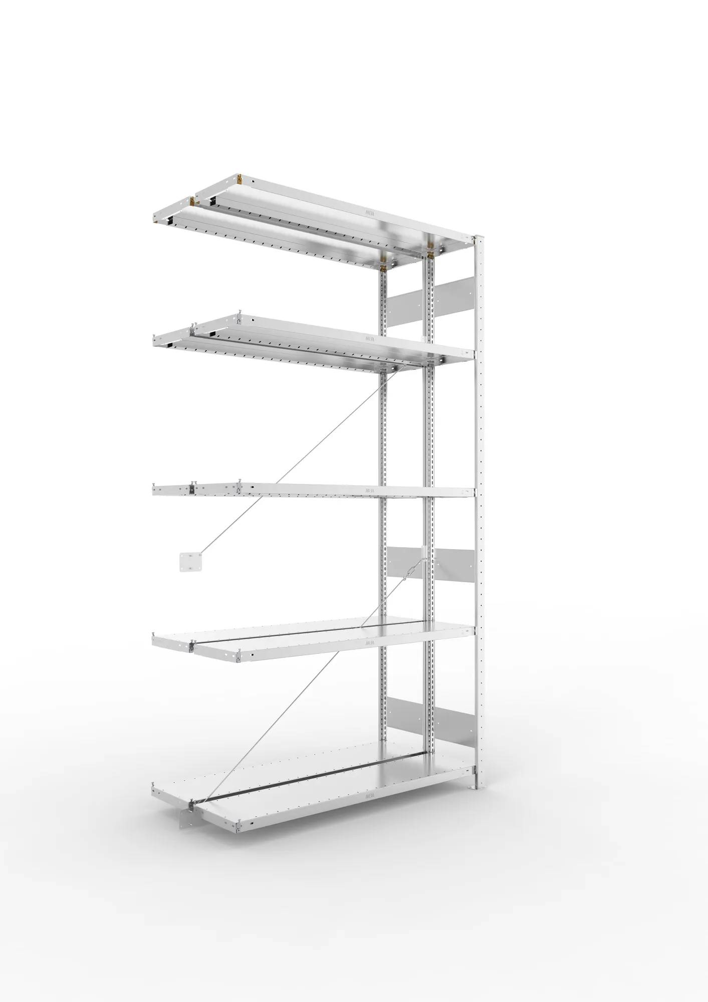 META CLIP S3 | Fachbodenregal | Doppel-Anbauregal | 2500 x 1300 x 300 mm | Fachlast 230 kg | 4+1 Ebenen | verzinkt