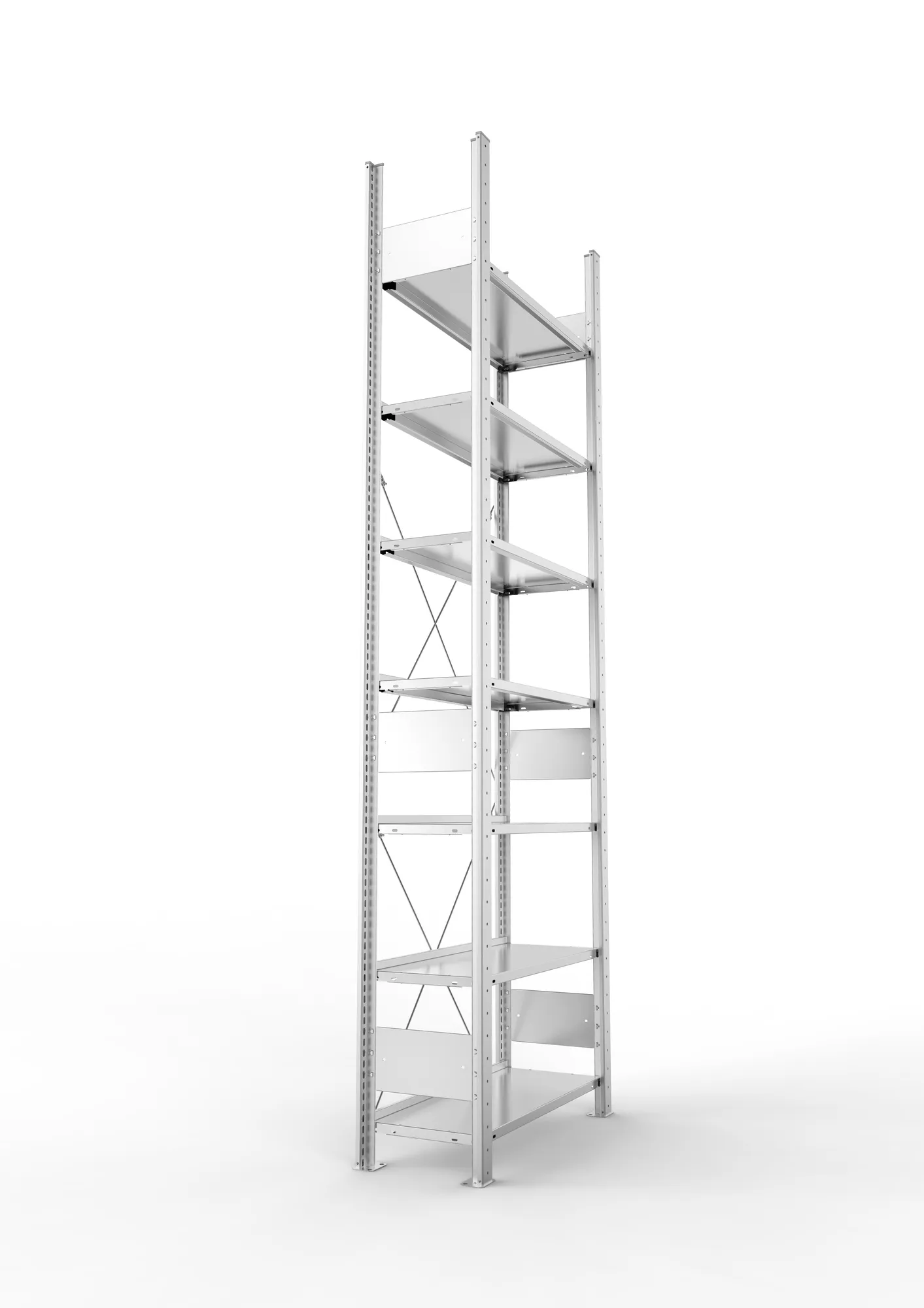META COMPACT S3| Büro-Steckregal | Grundregal | 2500 x 750 x 300 mm | Fachlast 80 kg | 7 Ebenen | Endanschlag | verzinkt