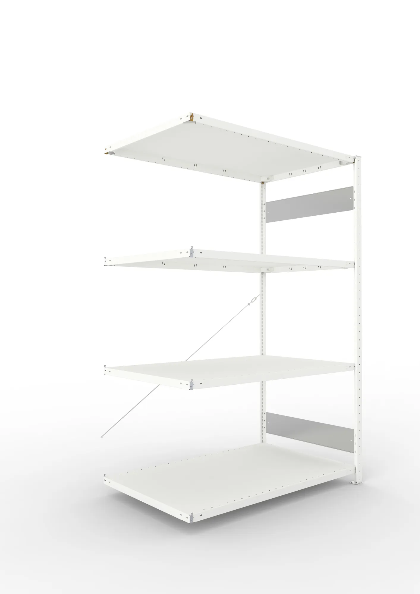 META CLIP S3 | Fachbodenregal | Anbauregal | 2000 x 1300 x 800 mm | Fachlast 230 kg | 3+1 Ebenen | RAL 7035