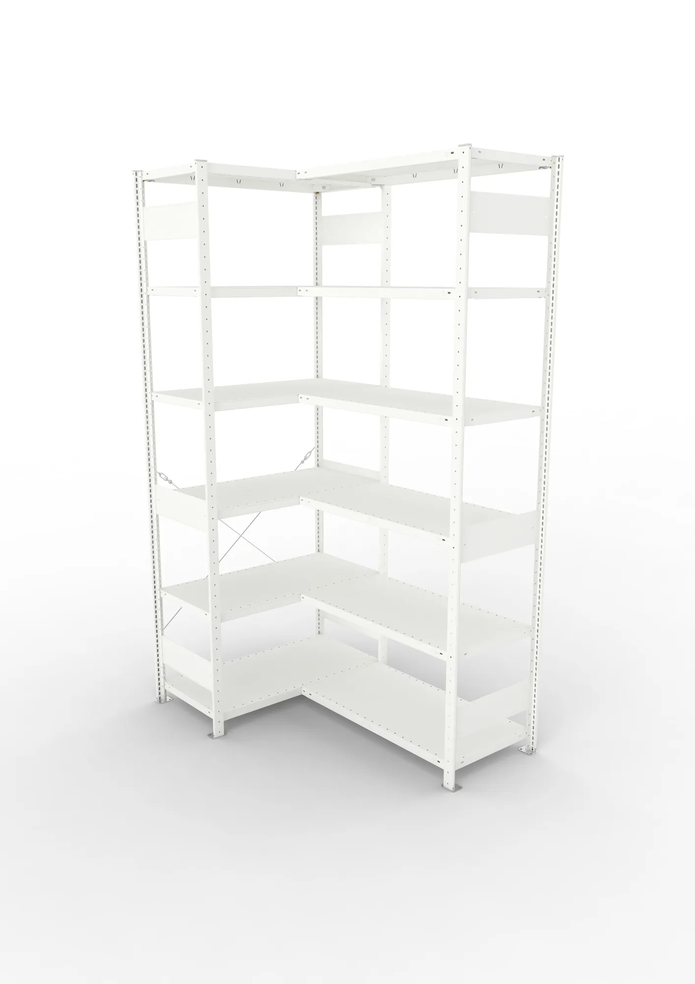 META CLIP | Eckregal | 2500 x 1000 x 500 mm | Fachlast 100 kg | 5+1 Ebenen | RAL 7035