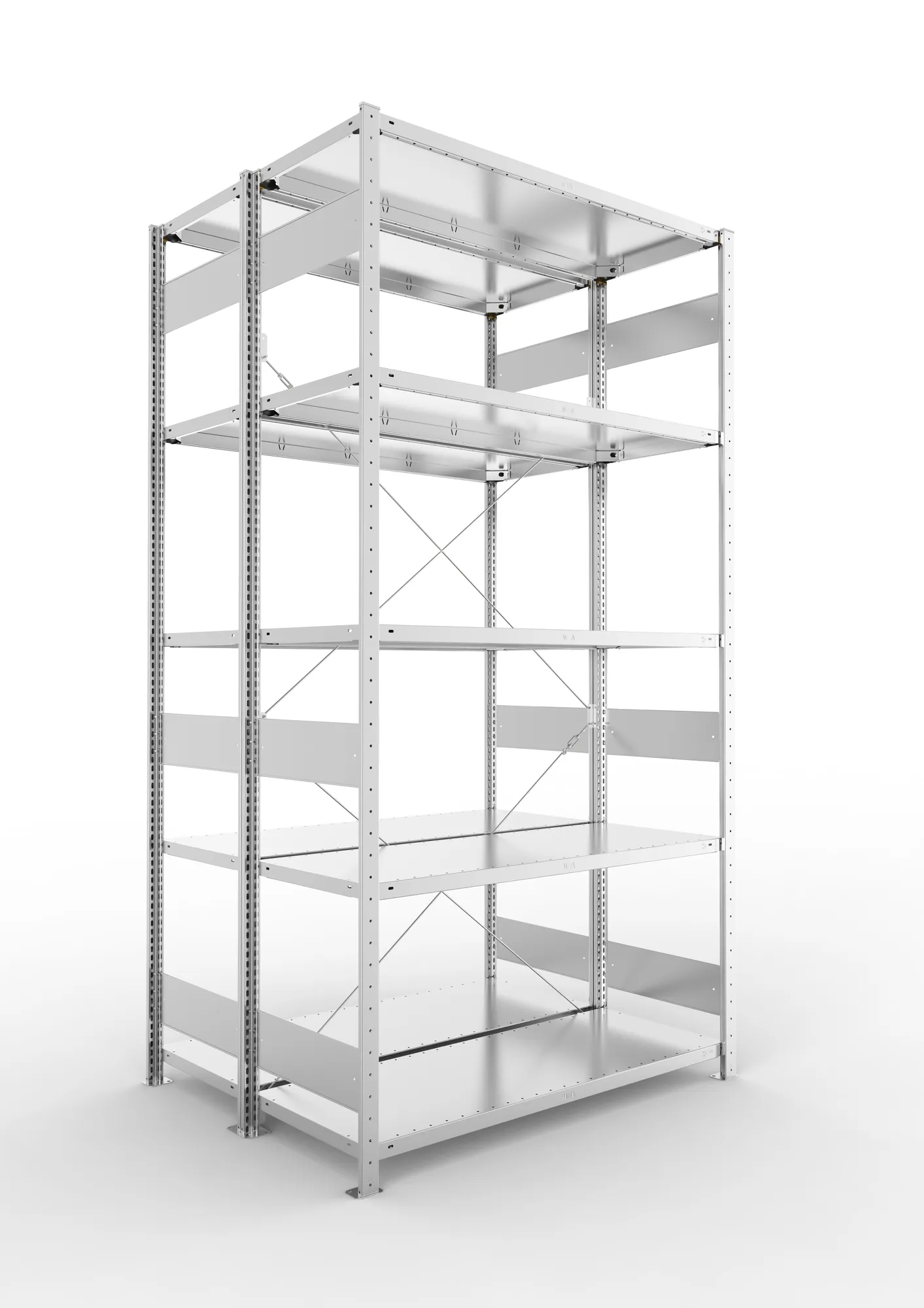 META CLIP S3 | Fachbodenregal | Doppel-Grundregal | 2500 x 1300 x 500 mm | Fachlast 150 kg | 4+1 Ebenen | verzinkt