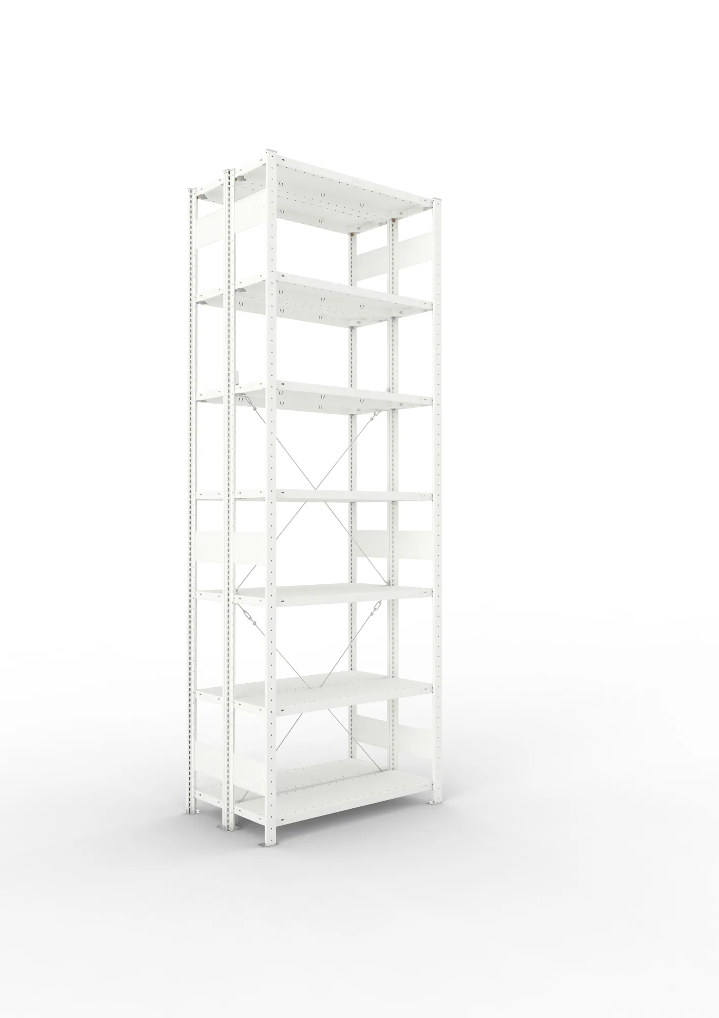 META CLIP | Fachbodenregal | Doppel-Grundregal | 3000 x 1000 x 300 mm | Fachlast 150 kg | 6+1 Ebenen | RAL 7035