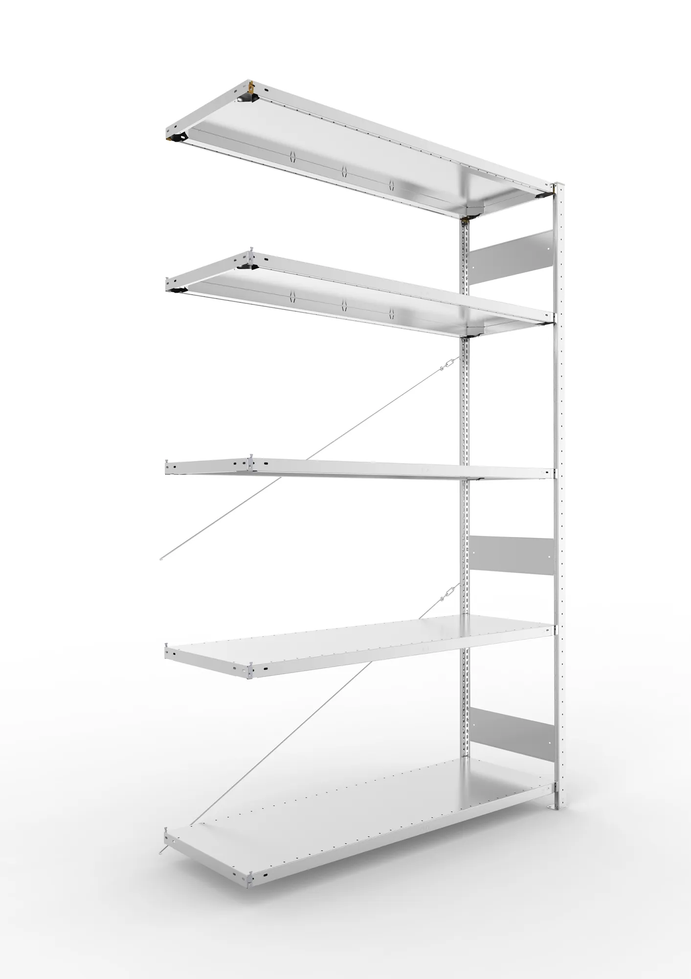 META CLIP S3 | Fachbodenregal | Anbauregal | 2500 x 1500 x 500 mm | Fachlast 200 kg | 4+1 Ebenen | verzinkt