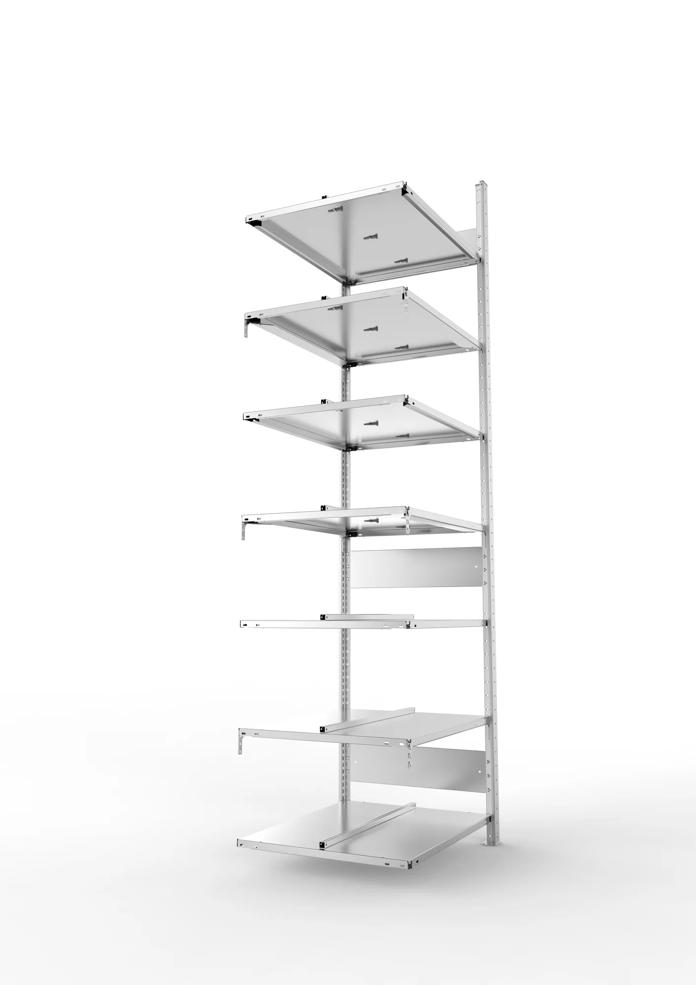 META COMPACT S3| Büro-Steckregal | Doppel-Anbauregal | 2500 x 750 x 600 mm | Fachlast 100 kg | 7 Ebenen | Mittelanschlag | verzinkt