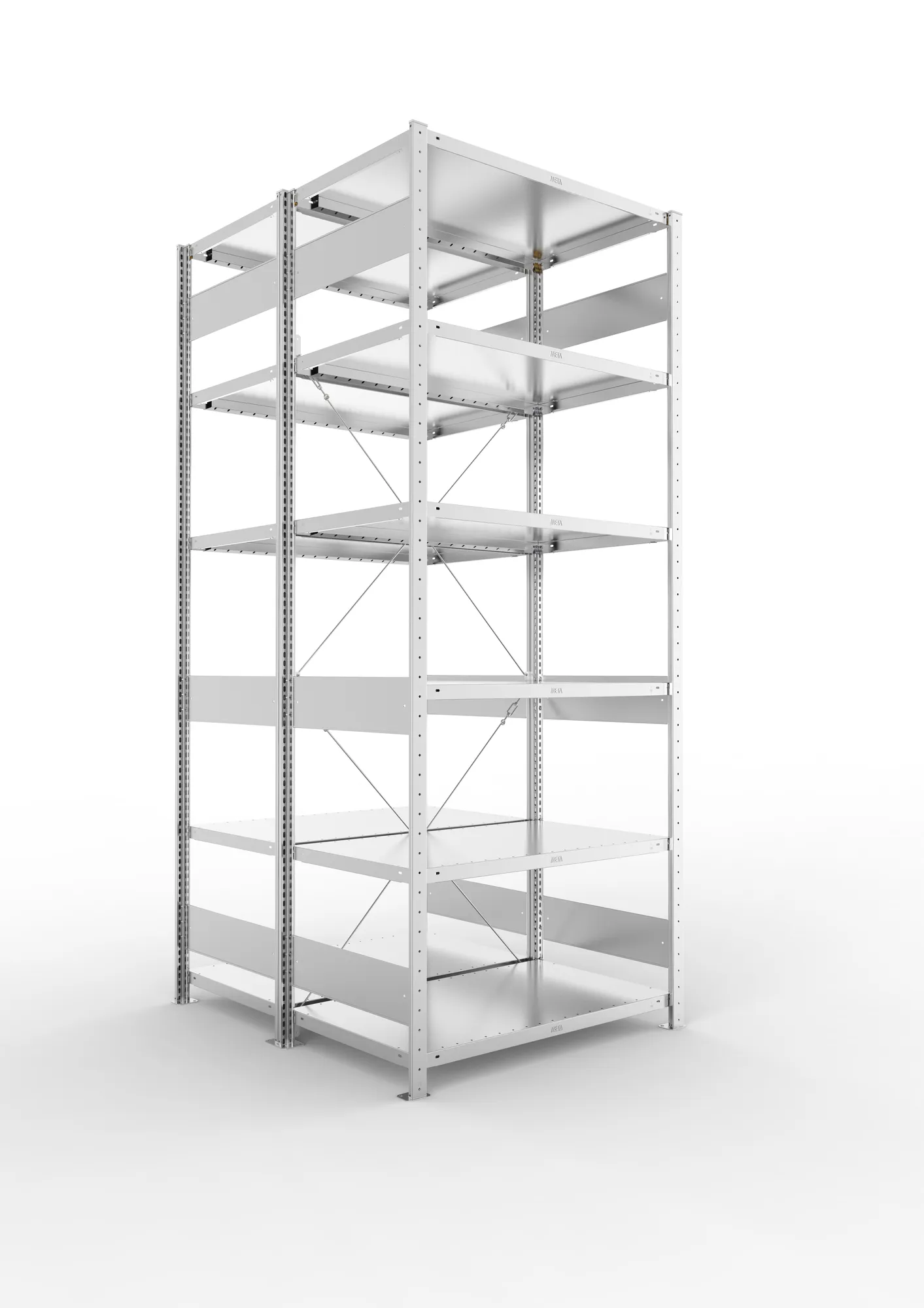 META CLIP S3 | Fachbodenregal | Doppel-Grundregal | 2500 x 1000 x 600 mm | Fachlast 100 kg | 5+1 Ebenen | verzinkt
