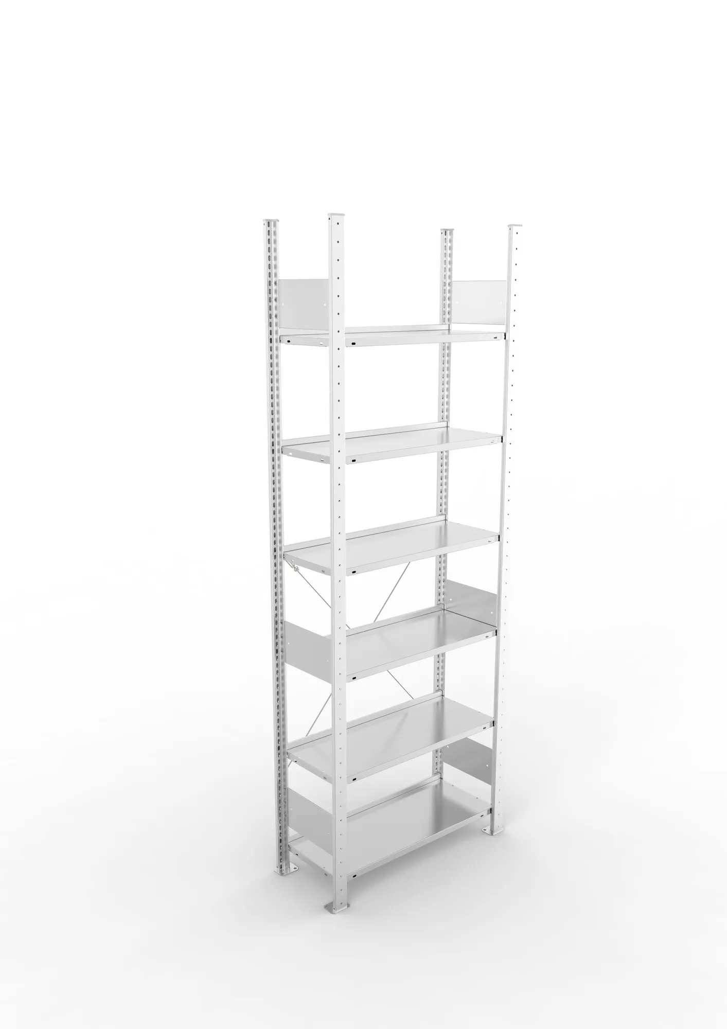 META COMPACT S3| Büro-Steckregal | Grundregal | 2200 x 750 x 300 mm | Fachlast 80 kg | 6 Ebenen | Endanschlag | verzinkt