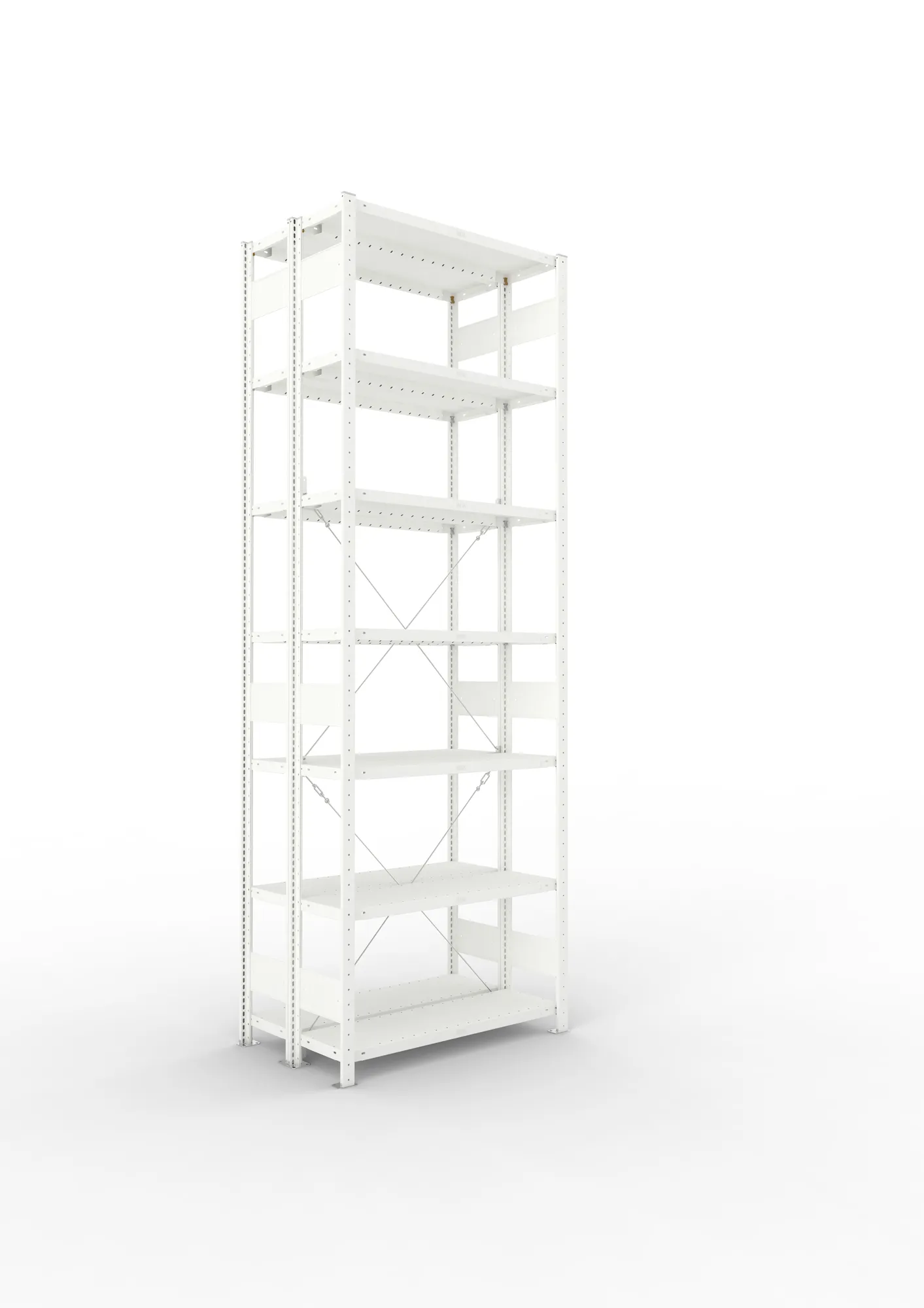 META CLIP | Fachbodenregal | Doppel-Grundregal | 3000 x 1000 x 300 mm | Fachlast 100 kg | 6+1 Ebenen | RAL 7035