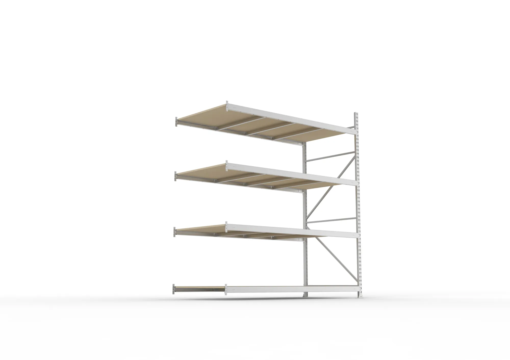 META MINI-RACK Weitspannregal | Anbauregal | 2500 x 2200 x 1050 mm | Fachlast 600 kg | Spanplattenböden | 4 Ebenen