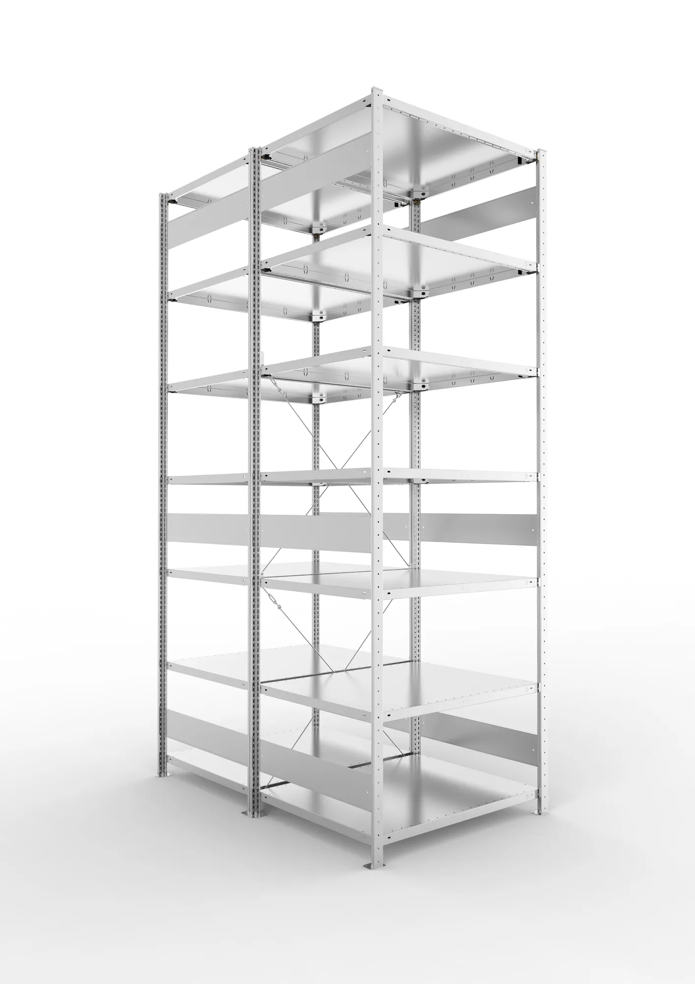 META CLIP | Fachbodenregal | Doppel-Grundregal | 3000 x 1000 x 800 mm | Fachlast 230 kg | 6+1 Ebenen | verzinkt