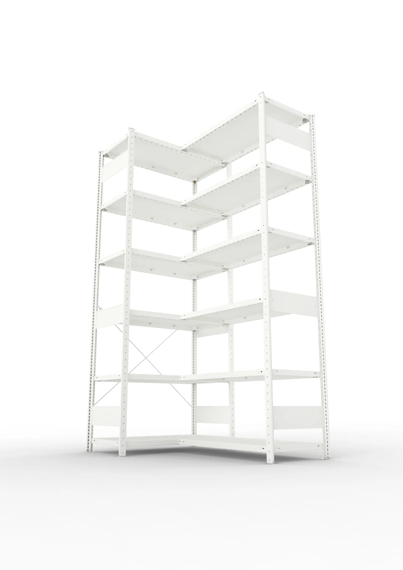 META CLIP | Eckregal | 2500 x 1000 x 500 mm | Fachlast 100 kg | 5+1 Ebenen | RAL 7035