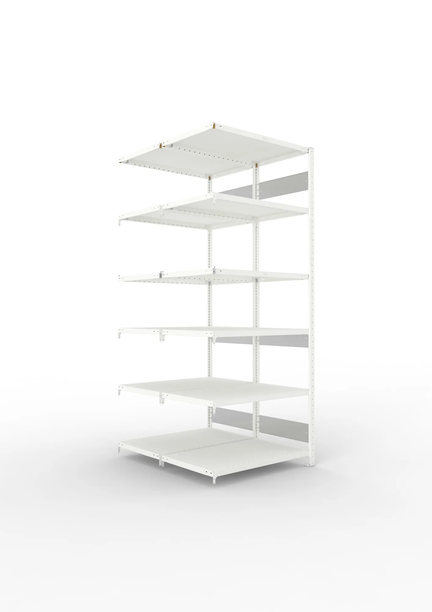 META CLIP S3 | Fachbodenregal | Doppel-Anbauregal | 2500 x 1000 x 600 mm | Fachlast 230 kg | 5+1 Ebenen | Längsriegel | RAL 7035