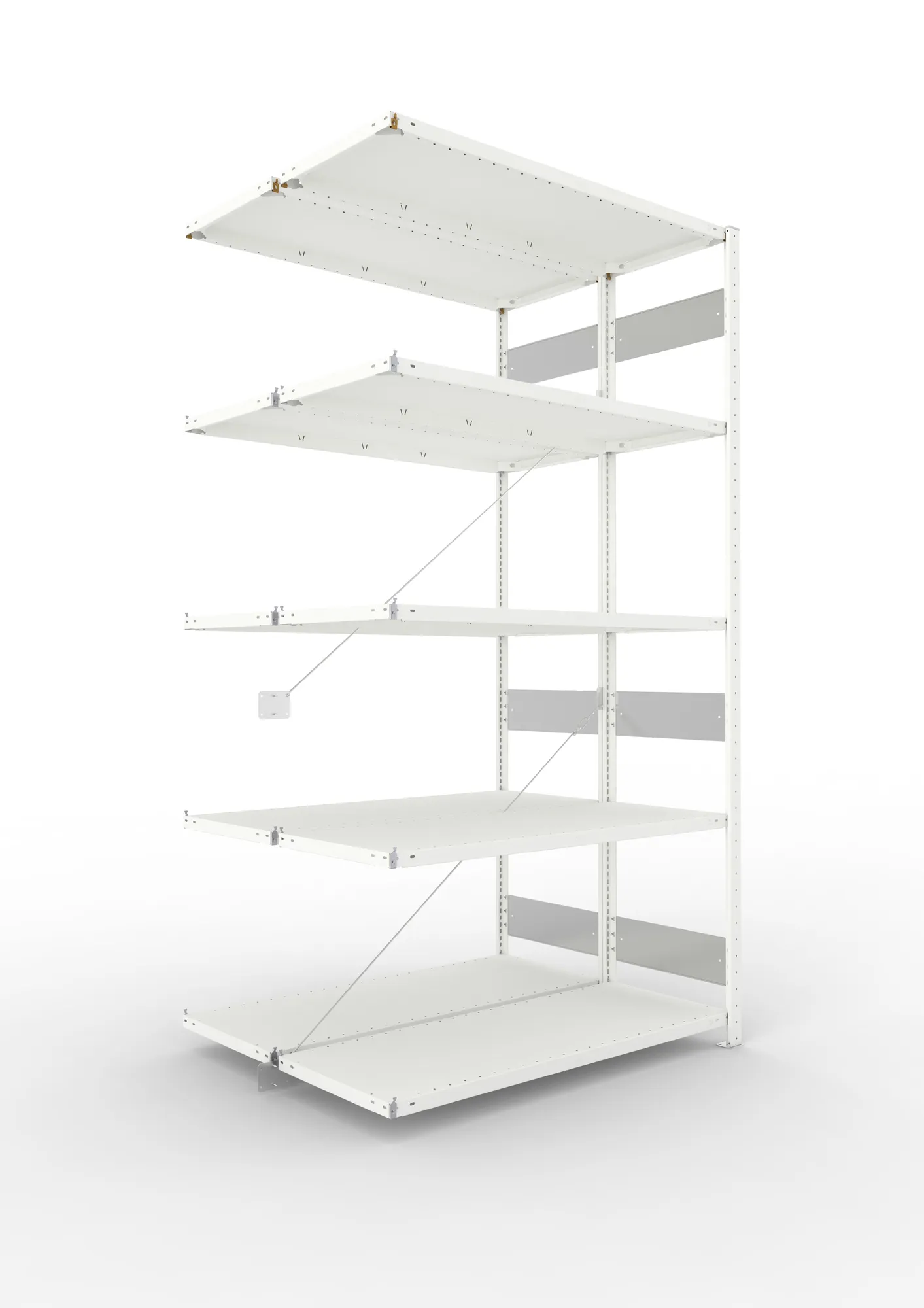META CLIP S3 | Fachbodenregal | Doppel-Anbauregal | 2500 x 1300 x 500 mm | Fachlast 150 kg | 4+1 Ebenen | RAL 7035
