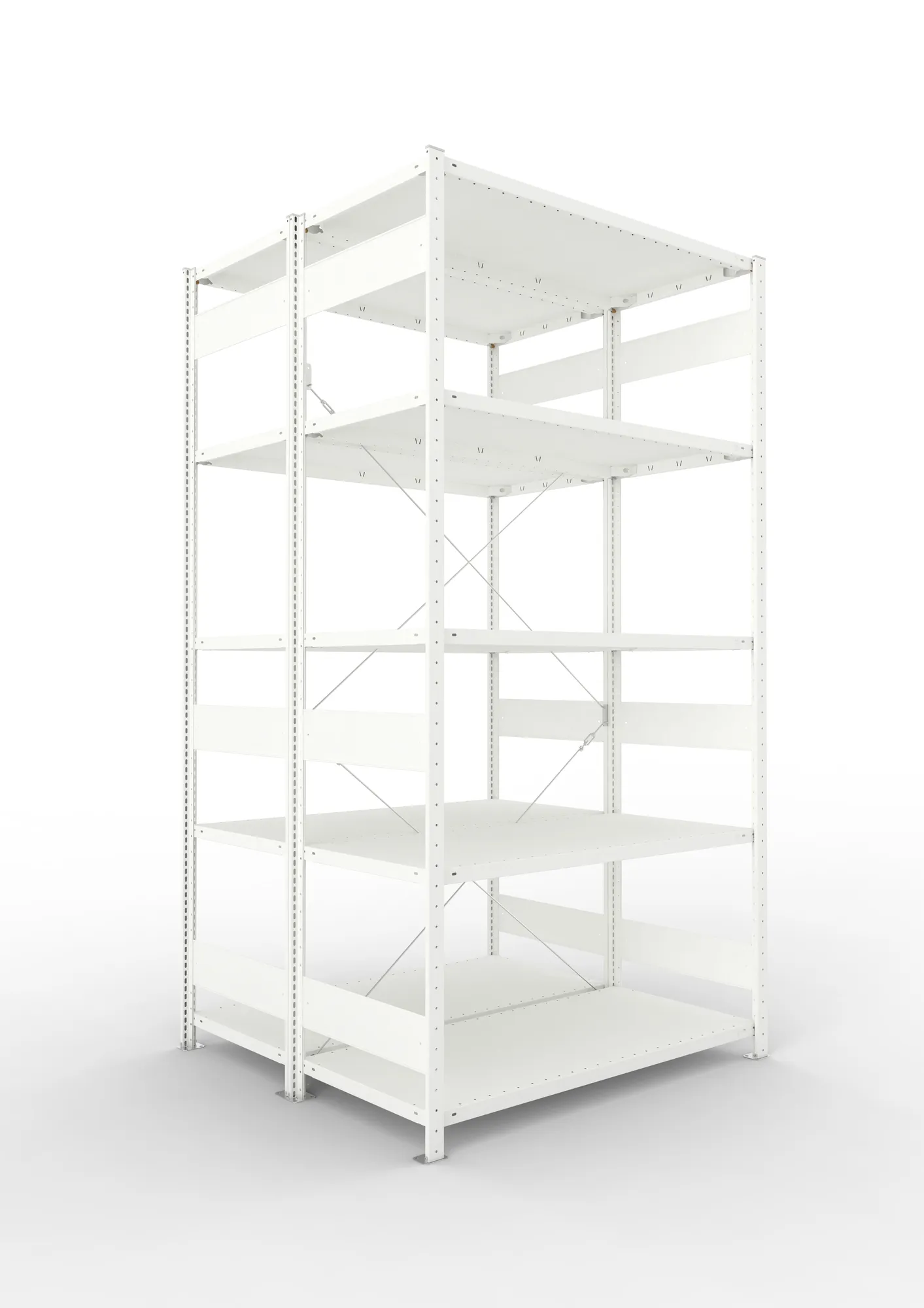 META CLIP | Fachbodenregal | Doppel-Grundregal | 2500 x 1300 x 600 mm | Fachlast 230 kg | 4+1 Ebenen | RAL 7035