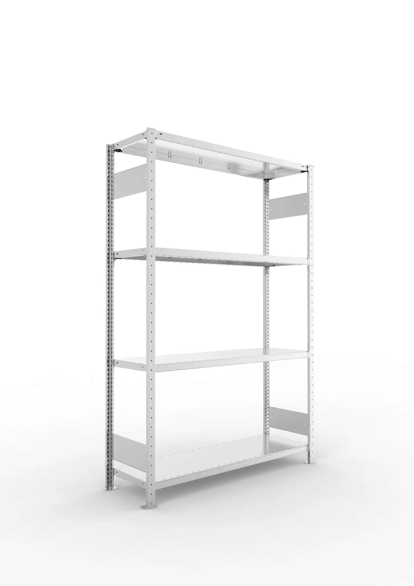 META CLIP S3 | Fachbodenregal | Grundregal | 2000 x 1300 x 400 mm | Fachlast 230 kg | 3+1 Ebenen | Längsriegel | verzinkt