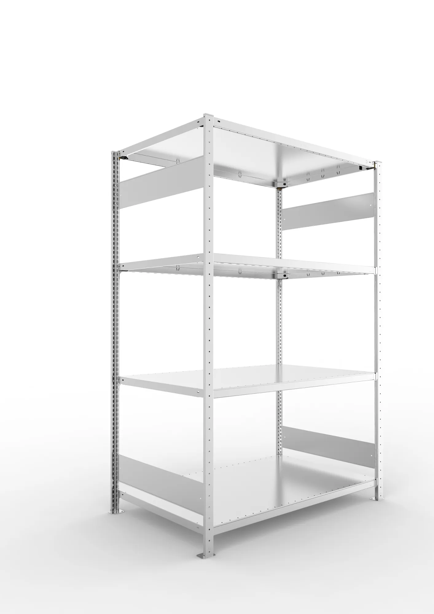 META CLIP S3 | Fachbodenregal | Grundregal | 2000 x 1300 x 800 mm | Fachlast 230 kg | 3+1 Ebenen | Längsriegel | verzinkt