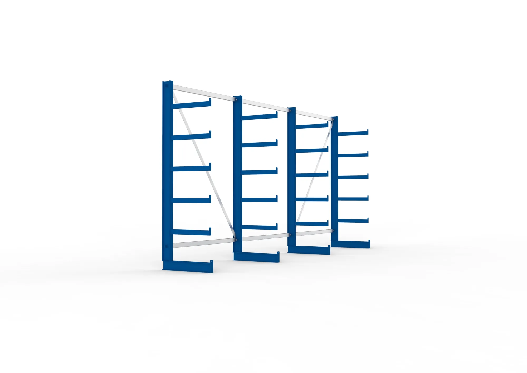 META ATLAS ST | Kragarmregal | 3 Felder | 2000 x 4050 x 500 mm | Armlast 200 kg | einseitig | 5+1 Ebenen | RAL 5010