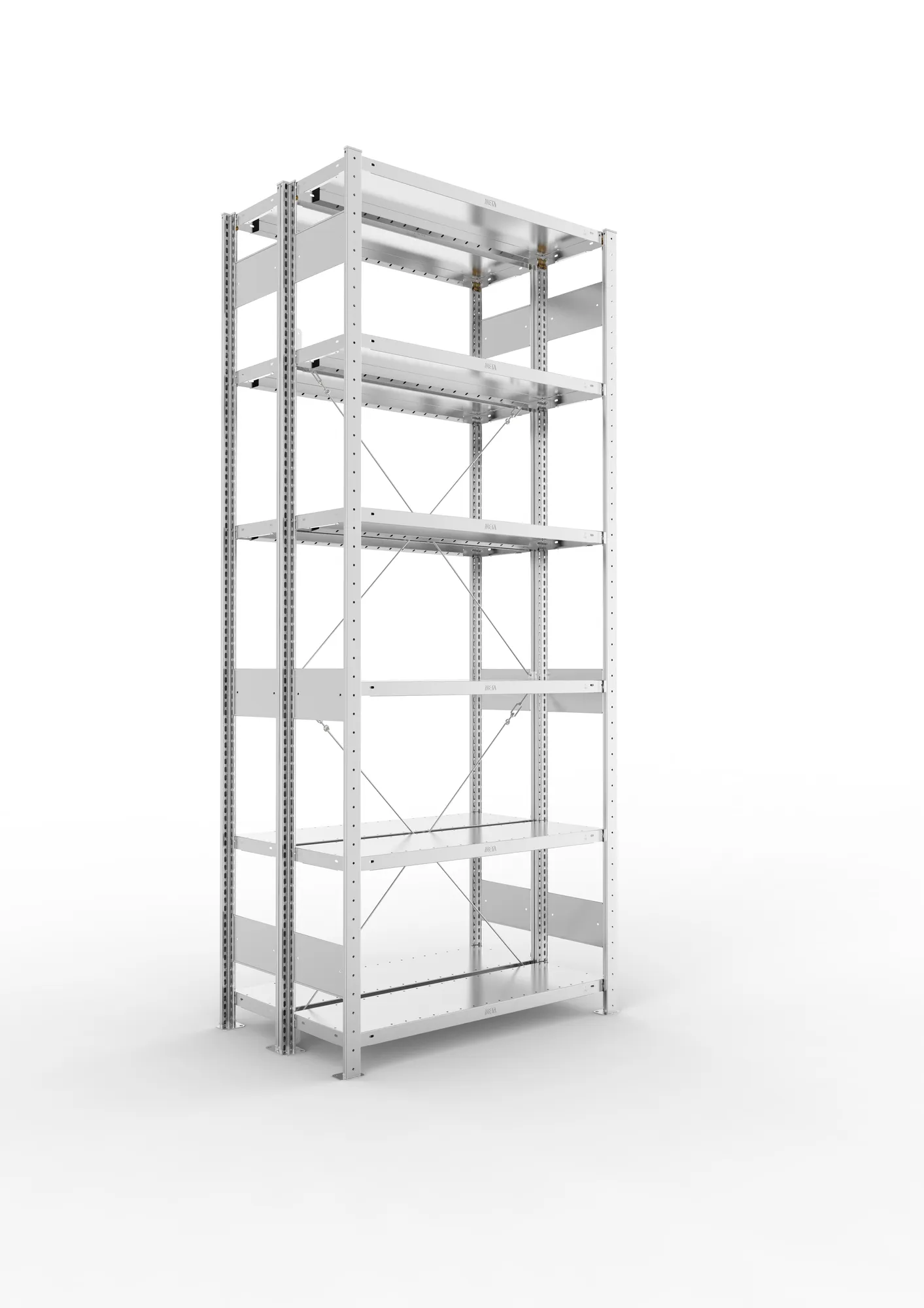 META CLIP | Fachbodenregal | Doppel-Grundregal | 2500 x 1000 x 300 mm | Fachlast 230 kg | 5+1 Ebenen | verzinkt