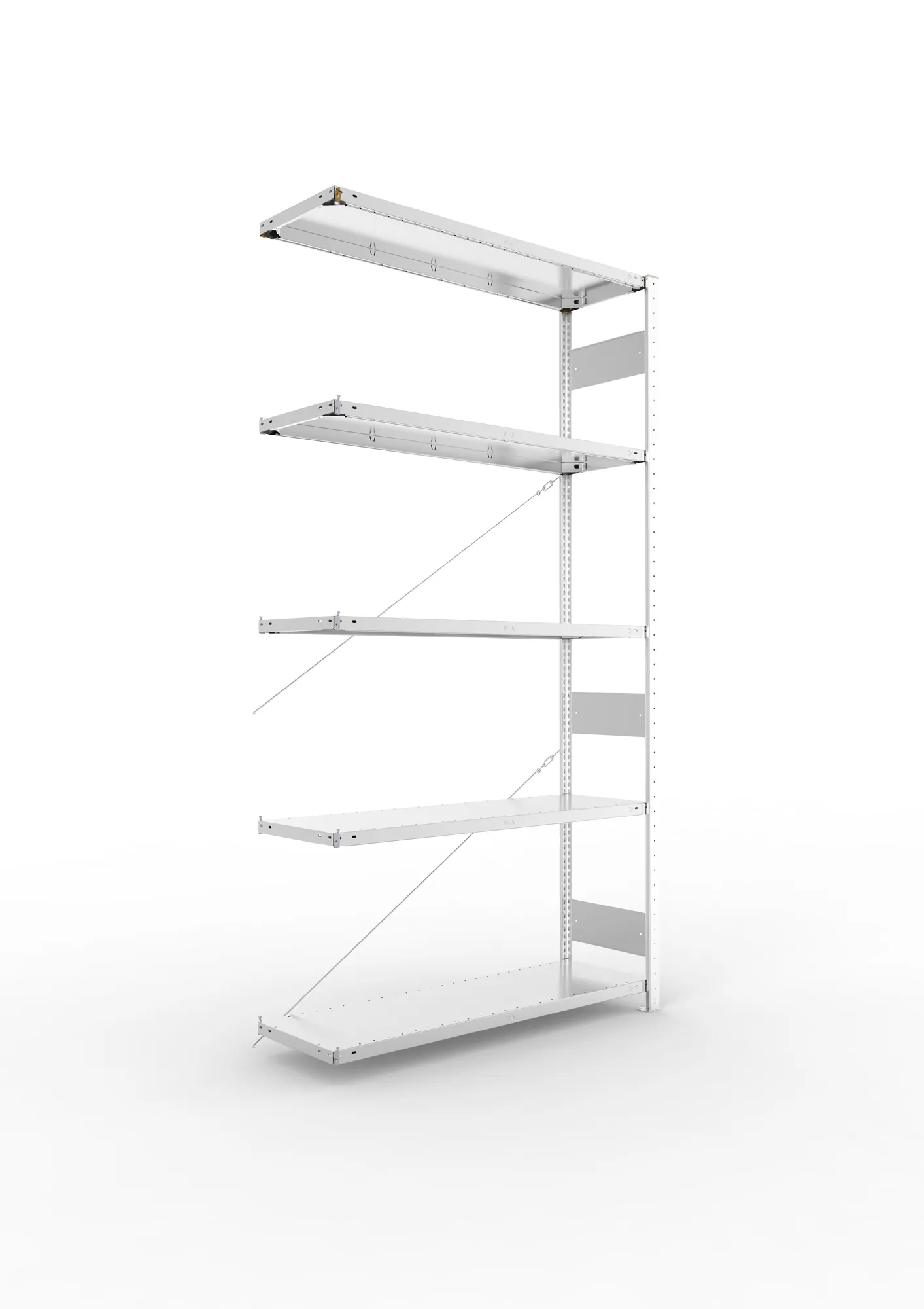 META CLIP S3 | Fachbodenregal | Anbauregal | 2500 x 1300 x 400 mm | Fachlast 230 kg | 4+1 Ebenen | verzinkt